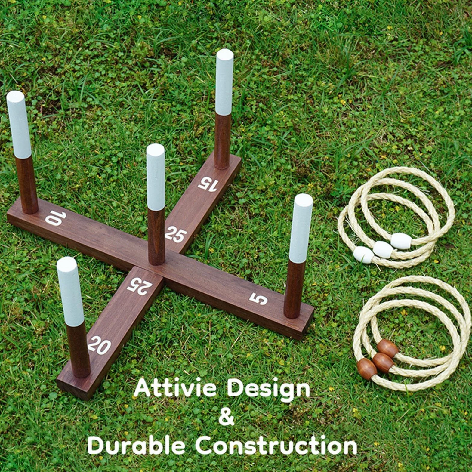 Jeu de Lancer d'anneaux en Bois avec Corde, 40,6 cm, Jeu de Jardin Quoits Portable avec Sac de Rangement