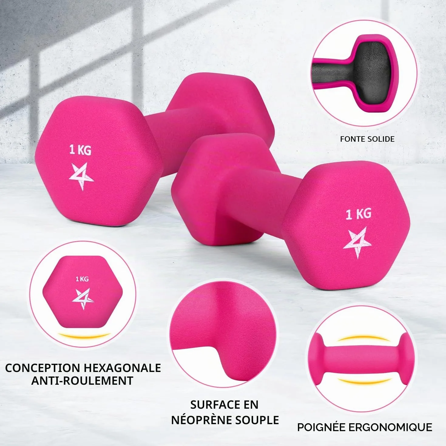 Yes4All Haltères en Néoprène Lot de 2 1-5kg pour Musculation Fitness