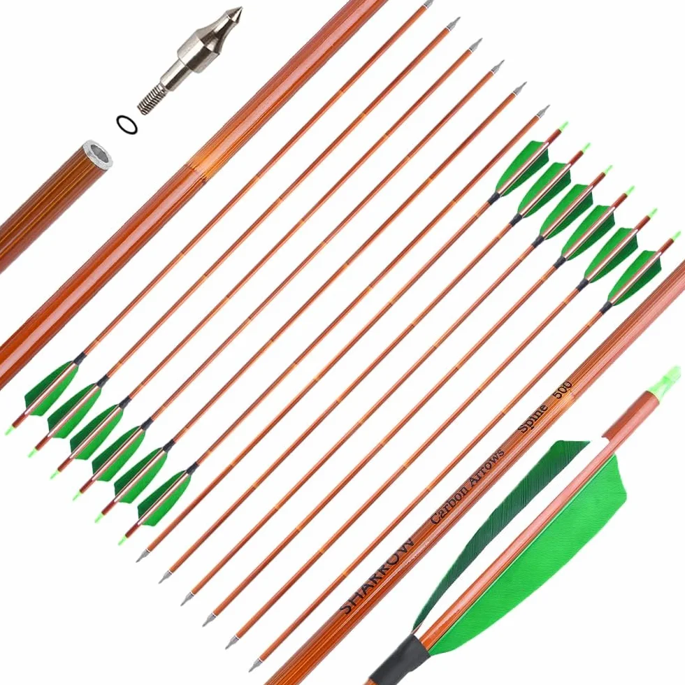 SHARROW 32" Flèche de Carbone Spine 500 Flèche Chasse avec Plumes Naturelles Tir à l'Arc