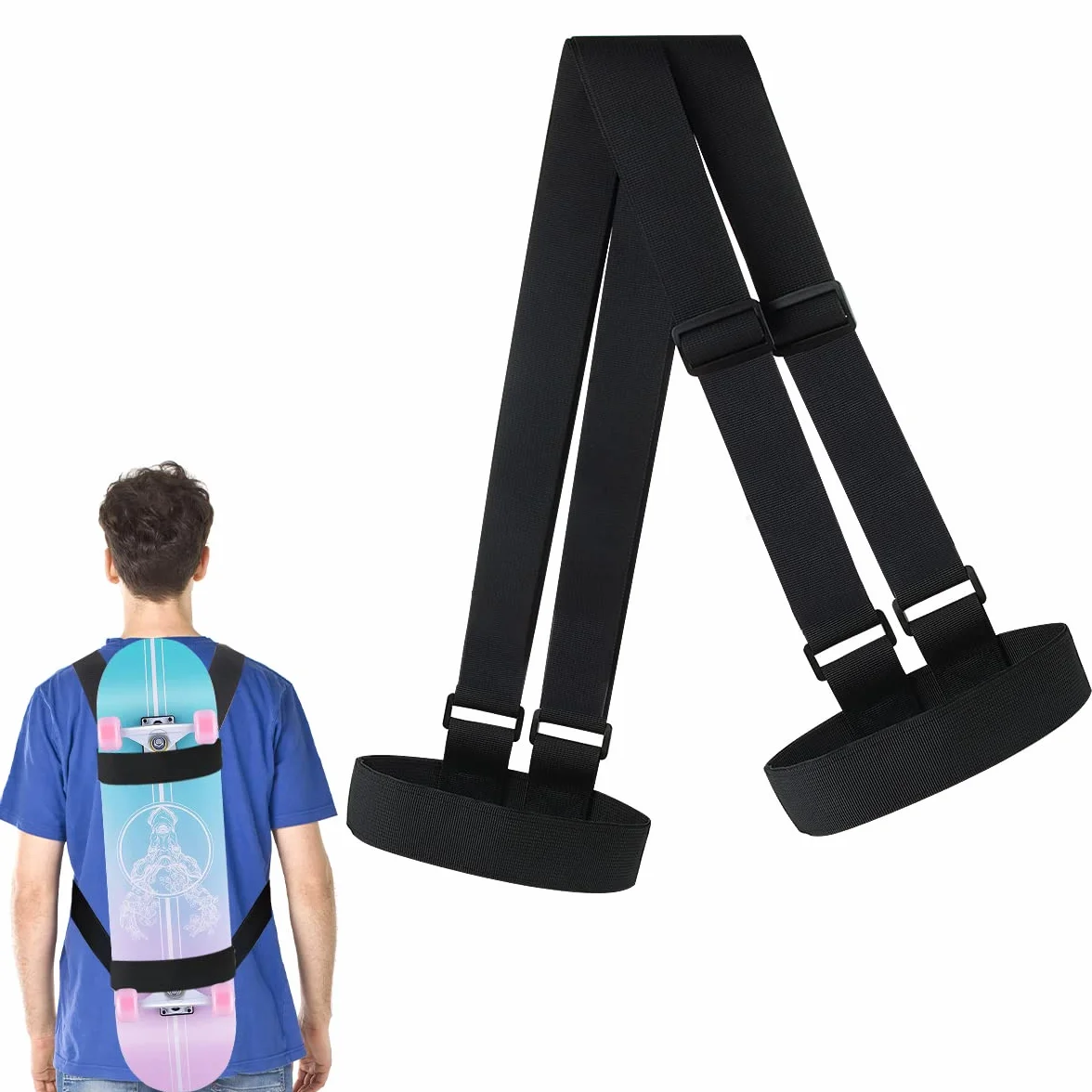 Bandoulière de Transport Skateboard Universelle 79-138 cm, Sangle de Planche à Roulettes Réglable pour Longboard Snowboard Voyage Sport