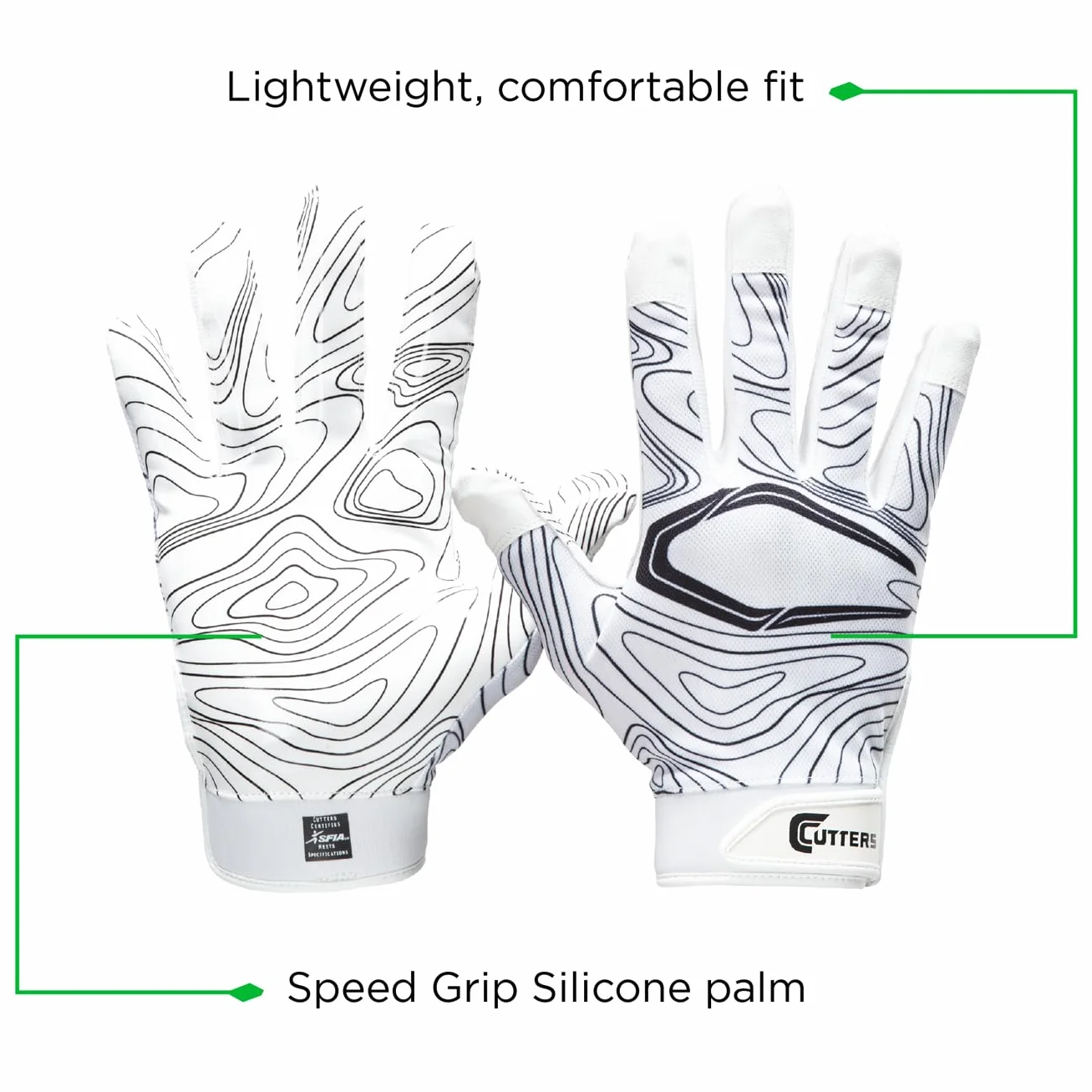 Gants de Receveur de Football Cutters Game Day, Design topo Blanc, Adhérence Supérieure