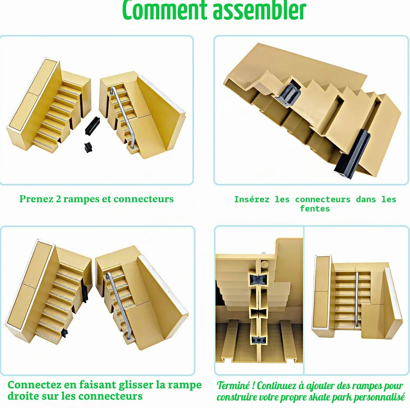 STASHABLES Ensemble de rampes pour skateboard miniature 16 pièces – Kit de skatepark à doigt