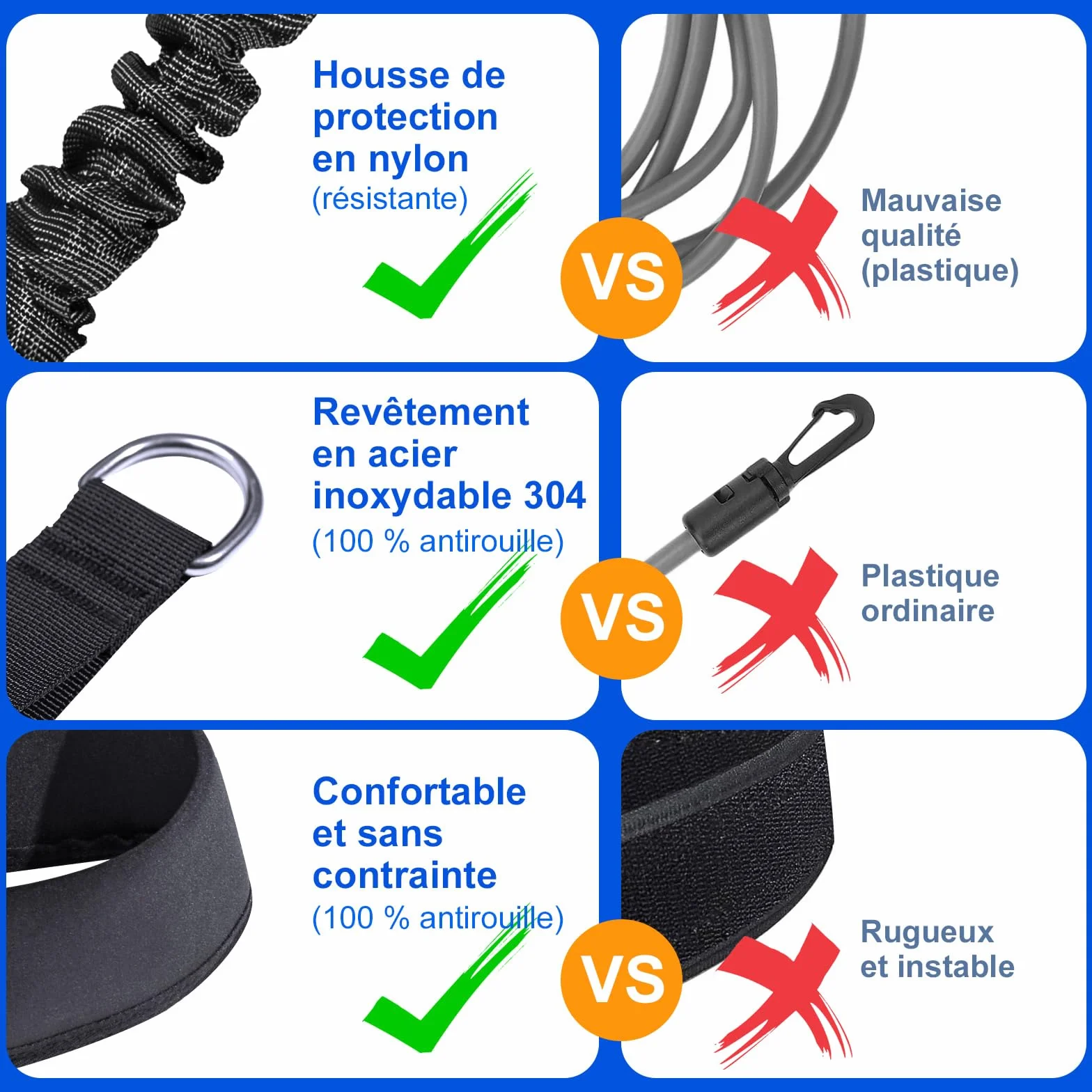 Laisse d'entraînement de piscine solide réglable de 2,5 à 7,5 m