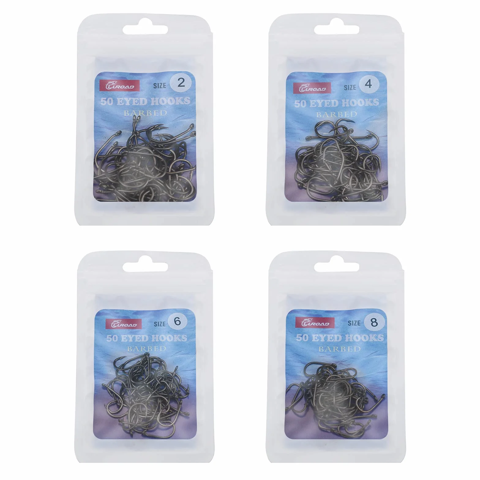 Hameçons Carp avec Ardillon Lot de 50 - Taille 2, 4, 6, 8, 10 - Tige Incurvée Revêtue de Téflon Hameçon Large