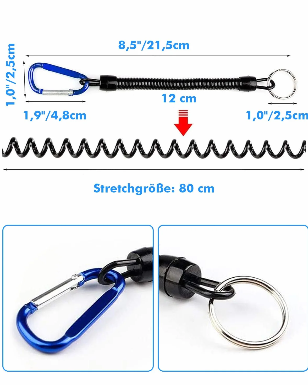 Lot de 5 cordons élastiques pour pêche bateau mousquetons anti-chute alpinisme camping