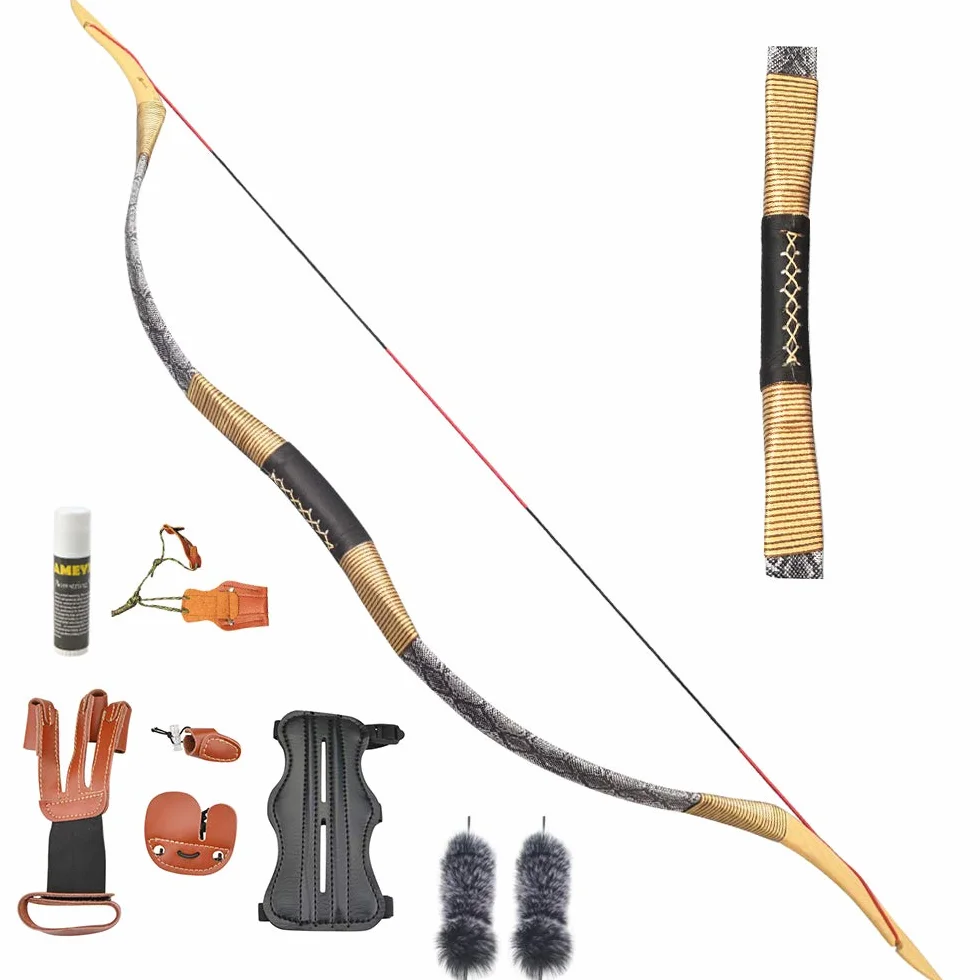 Arc Traditionnel Longbow Fait à la Main 25-40lbs Classique Chasse Cheval Plein air Cible Noir 25LBS