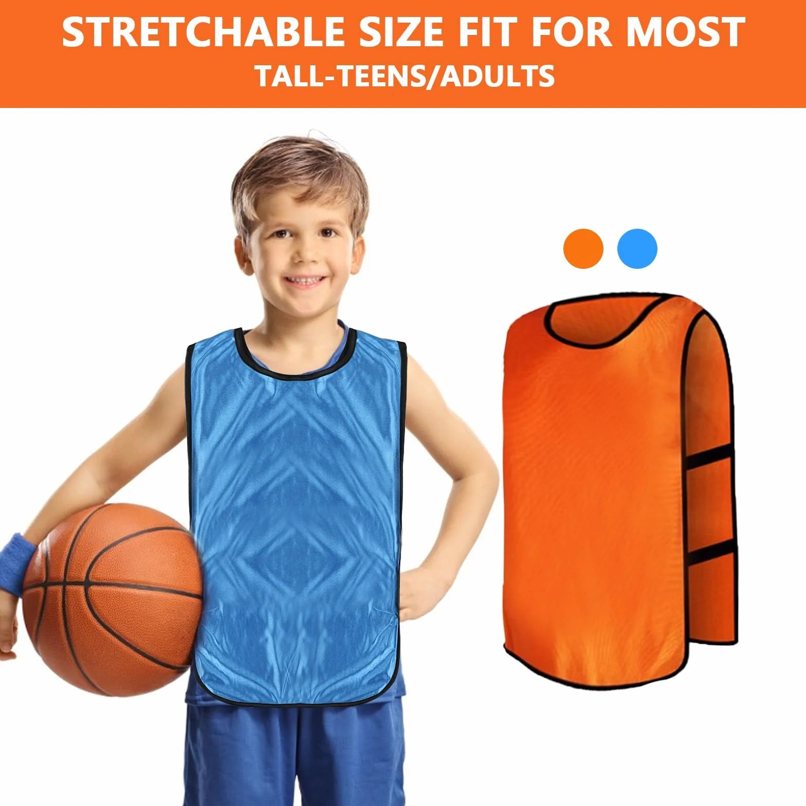 Lot de 10 gilets d'entraînement de football réversibles orange/bleu pour enfants, jeunes et adultes