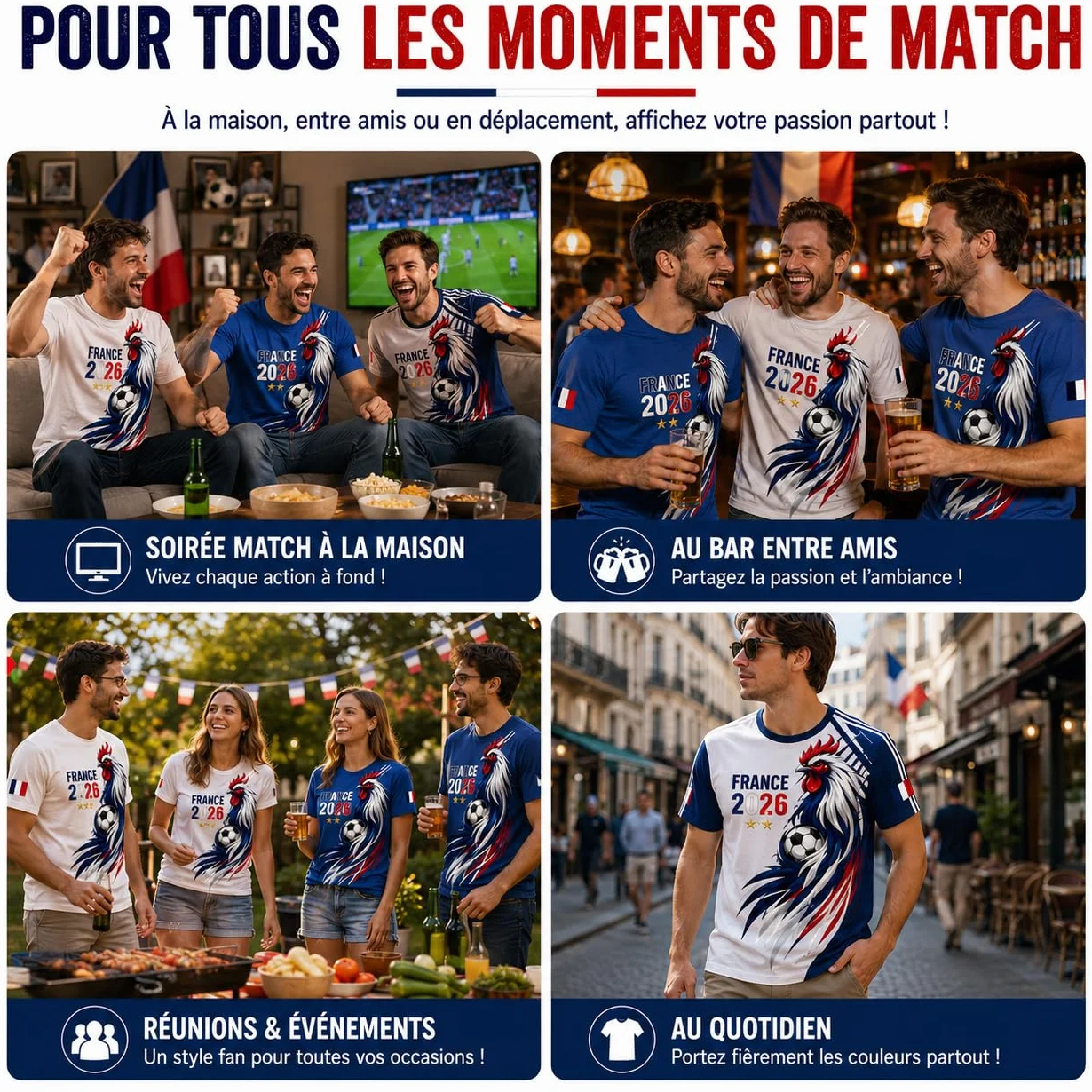 Maillot France 2026 Homme – Maillot de Foot France avec Coq Gaulois, Haut Décontracté Fan Respirant