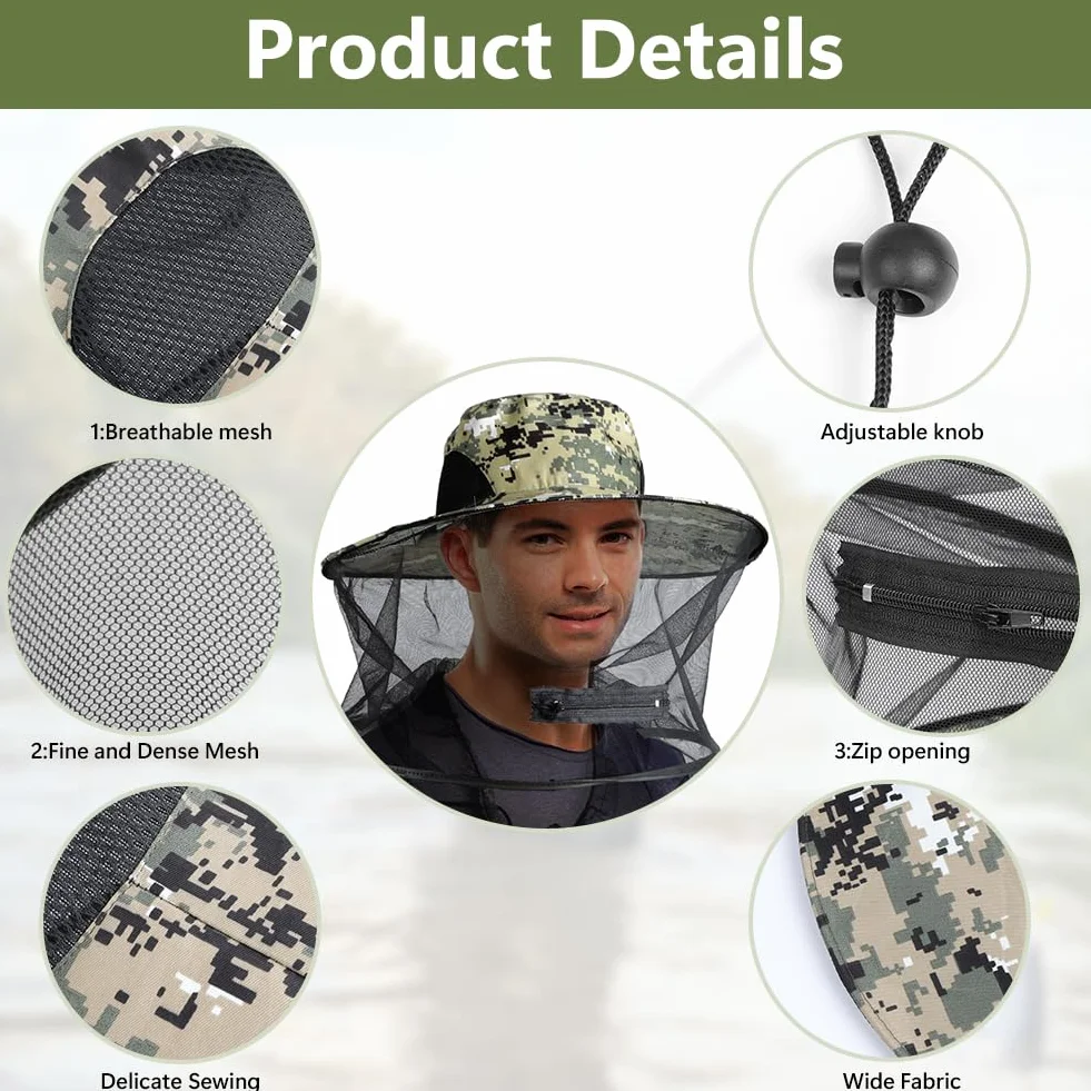 Moustique Chapeau de Soleil Anti Moustique Protection Solaire pour Randonnée Camping Pêche