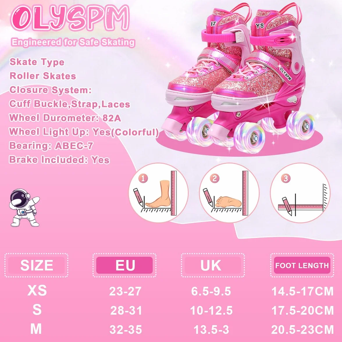 Patin à Roulettes Fille Roller Enfant 8 Roues Lumineuses Taille Réglable
