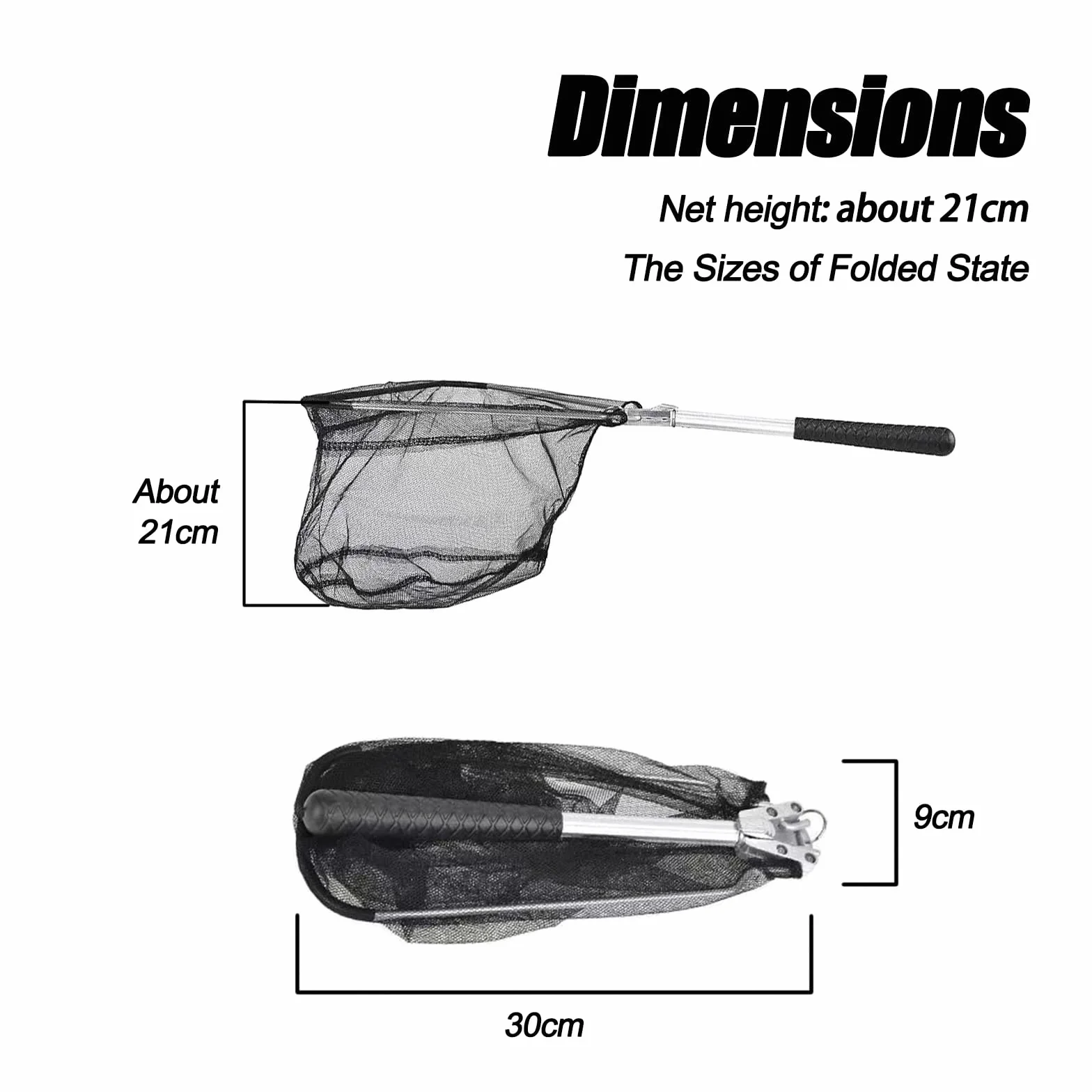 Épuisette de Pêche Pliable 30 x 30 cm Profondeur 20 cm Poignées Antidérapantes Filet en Nylon Portable
