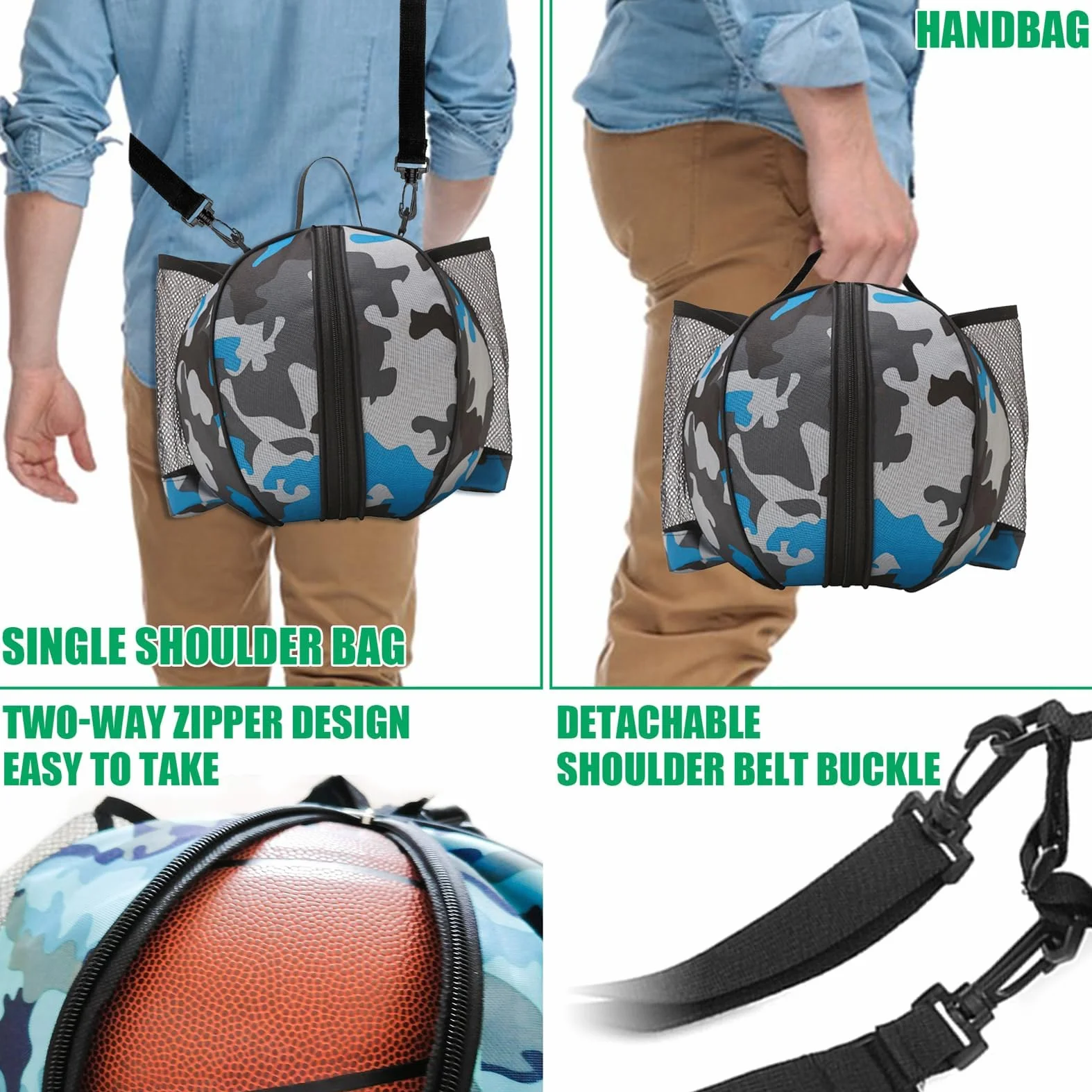 Sac de Basketball avec Bandoulière et Poche pour Ballon de Basket, Volleyball et Football