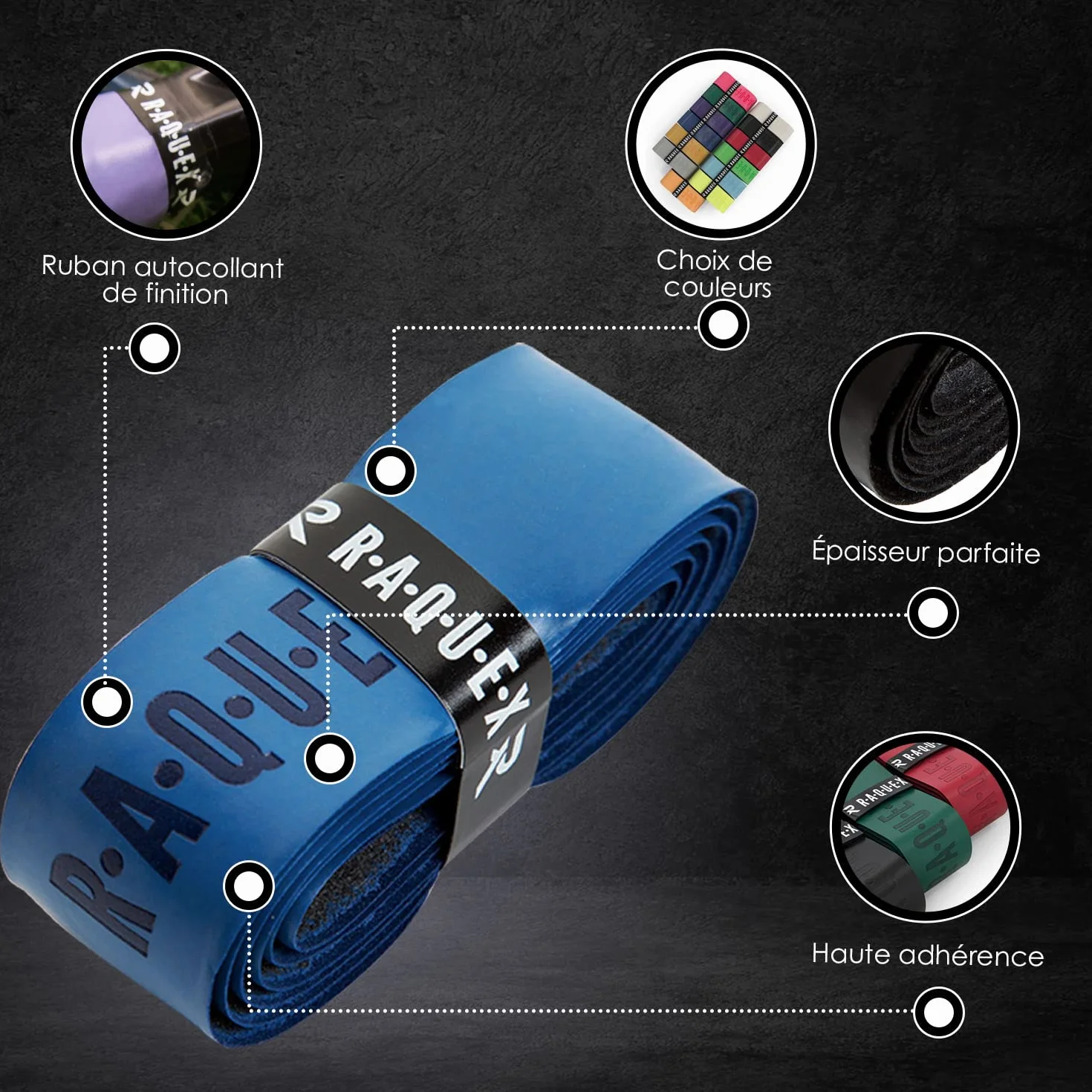 Raquex Grip de Tennis Badminton Padel Squash 14 Couleurs Autocollant