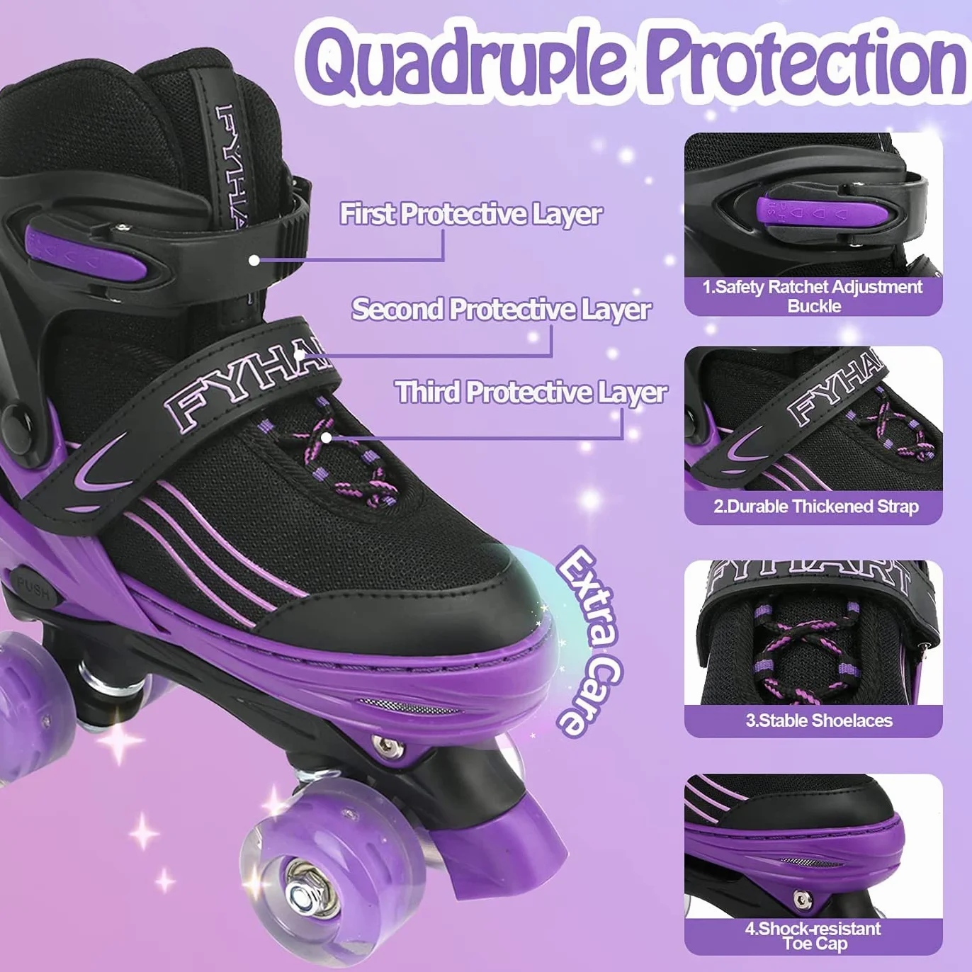 Patins à roulettes pour enfants avec roues lumineuses, réglables en 4 tailles, débutants