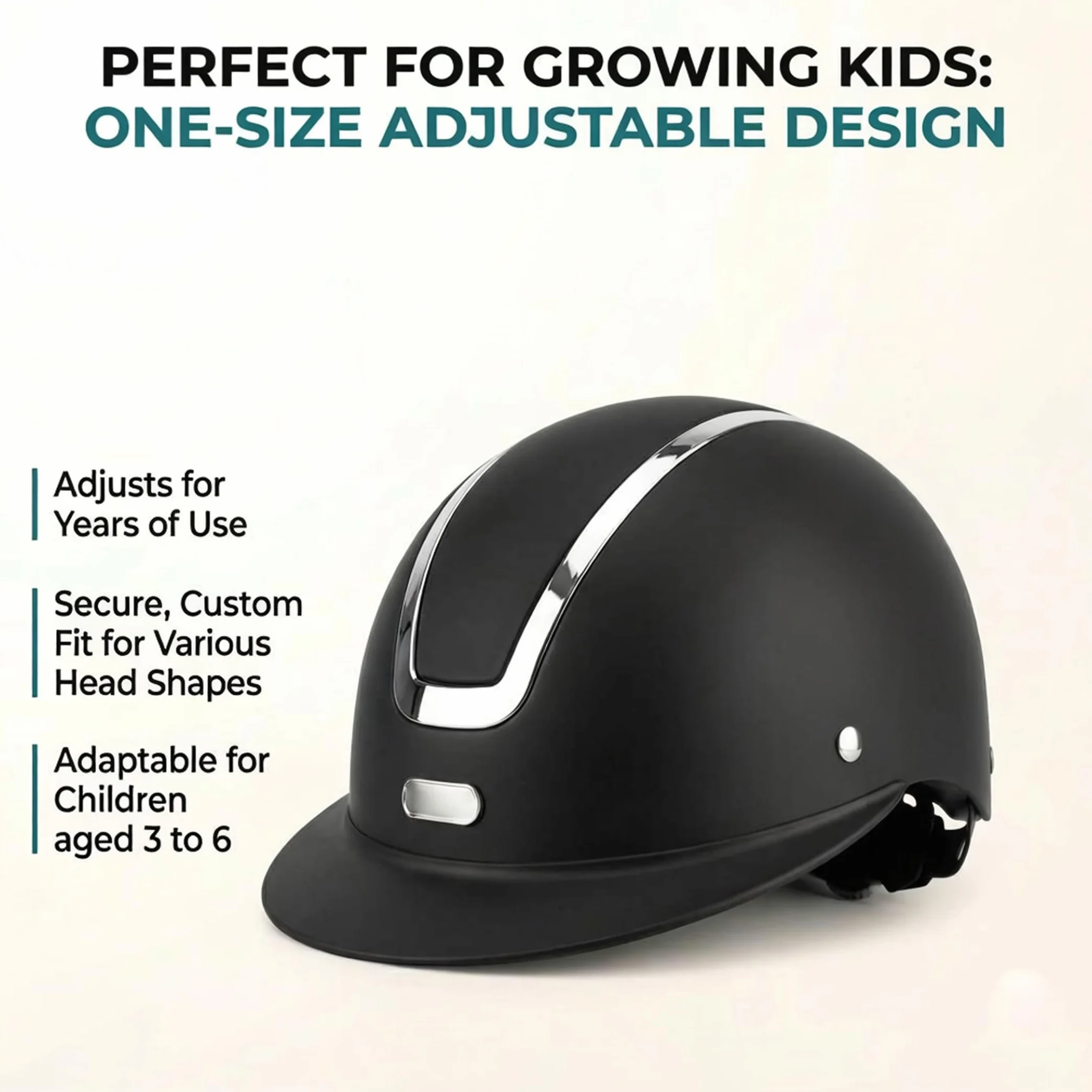 Casque d'équitation Enfants résistant aux Chocs Plein air Noir Mat ajustable 48-52cm