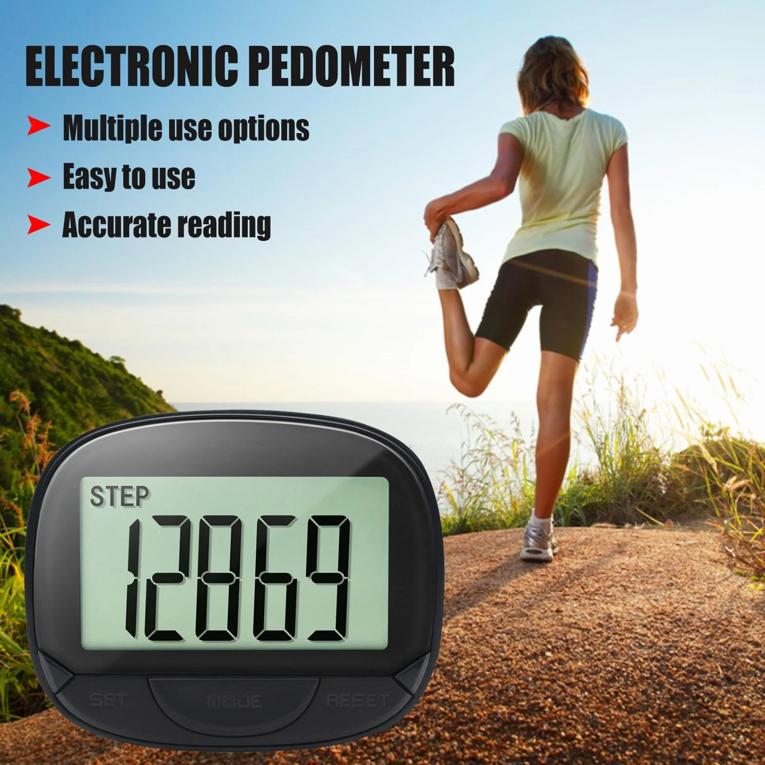 Podomètre numérique Clip de Marche Fitness Step avec Horloge Portable Pas Distance Calories