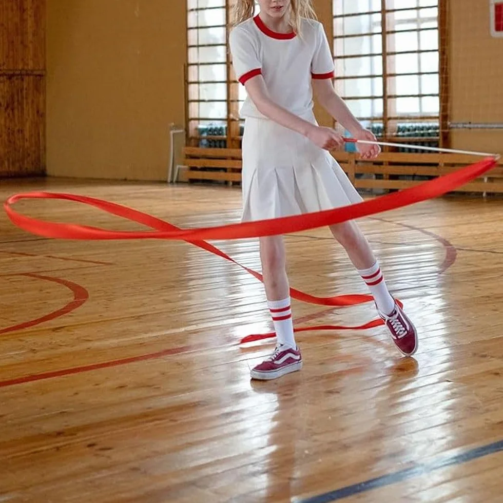 Ruban gymnastique rythmique 4 mètres Rouge - Bâton inclus - Accessoire GR initiation danse twirling