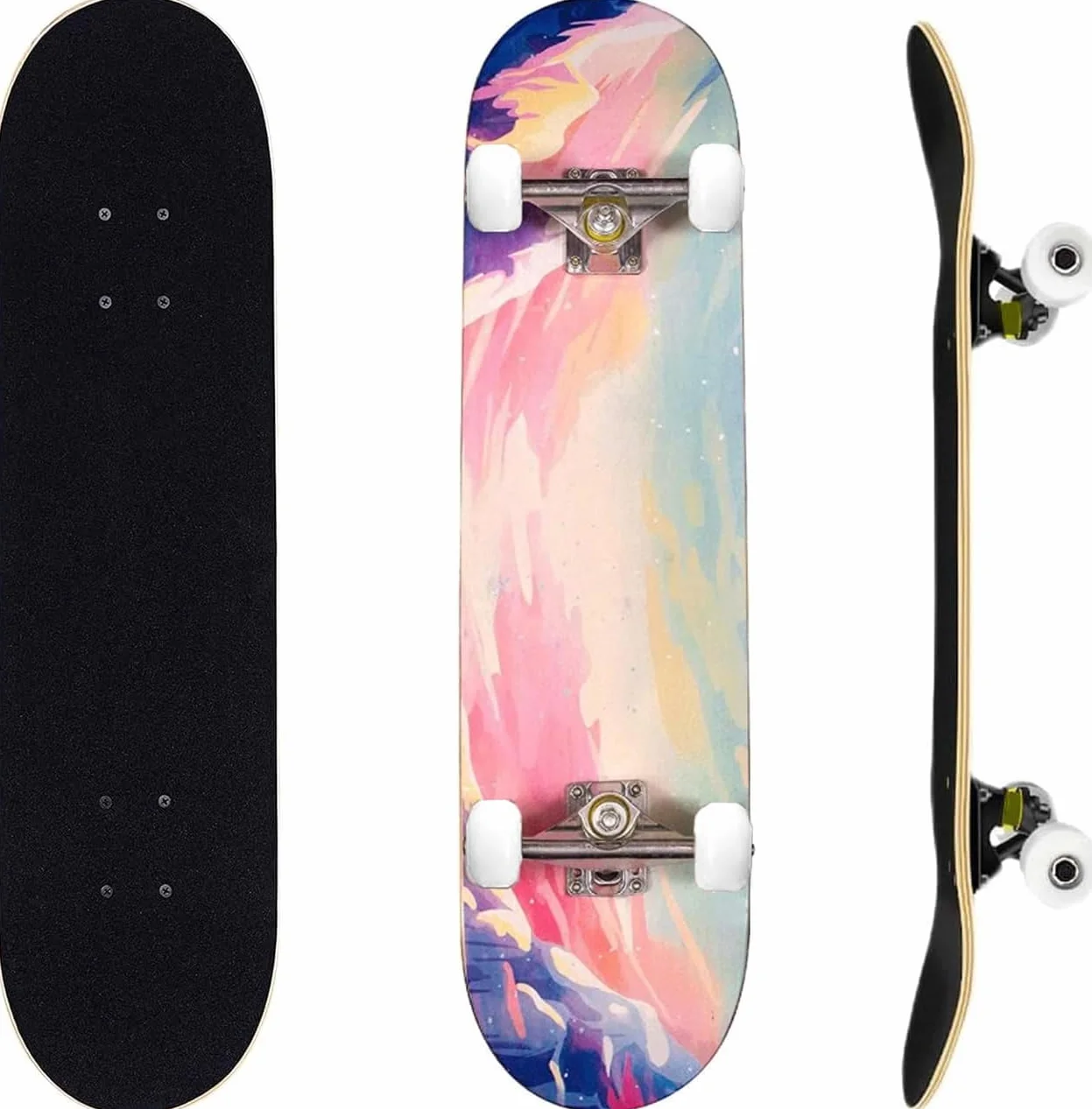 ERNAN Skateboard 80x20cm Adulte Enfant Débutant Plateau 7 Plis Érable Alpin Roulement ABEC-7 T-Tool