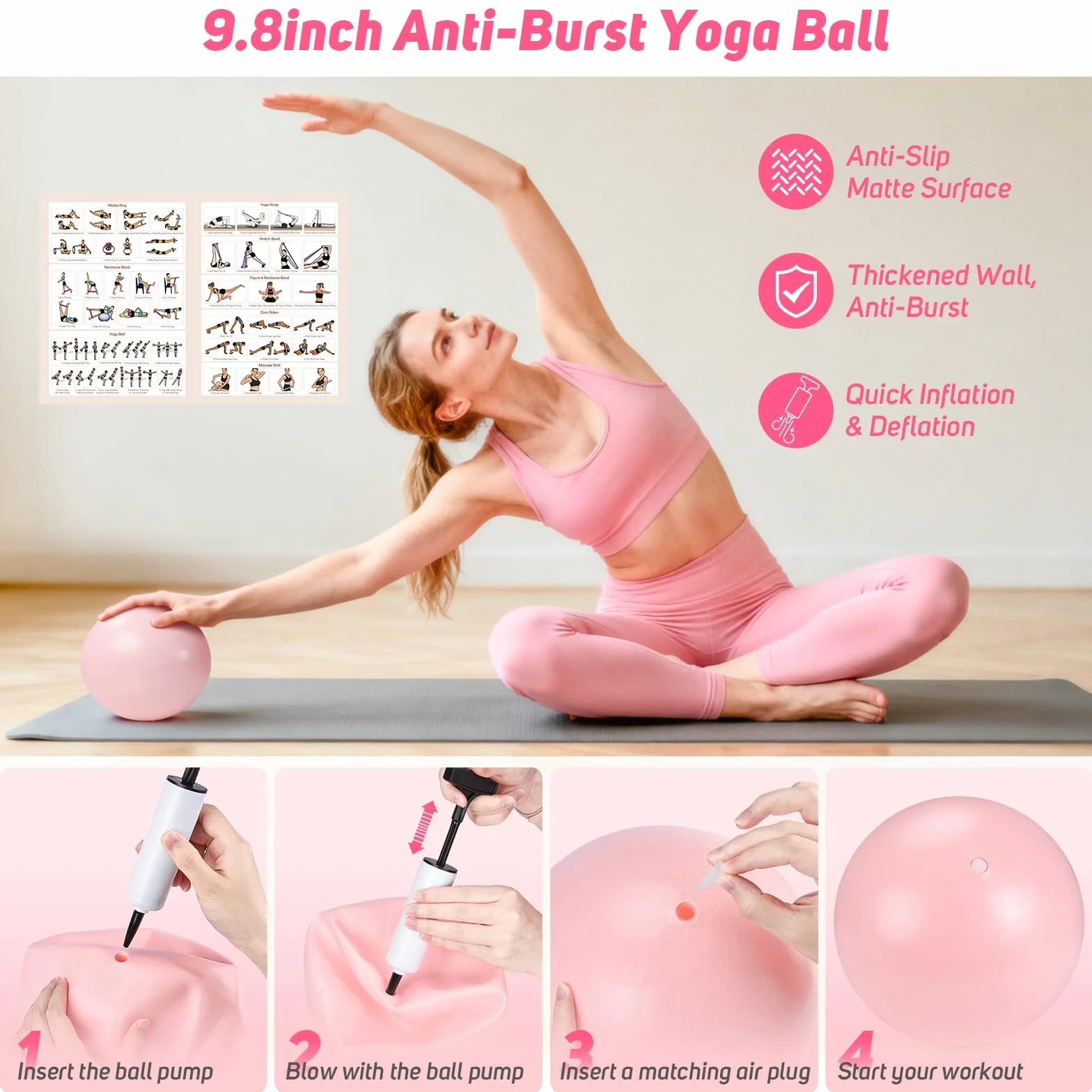 Asten Kit de Pilates à Domicile : Équipement avec Anneau, Balle, Bandes de Résistance, Curseur et Rouleau en Mousse