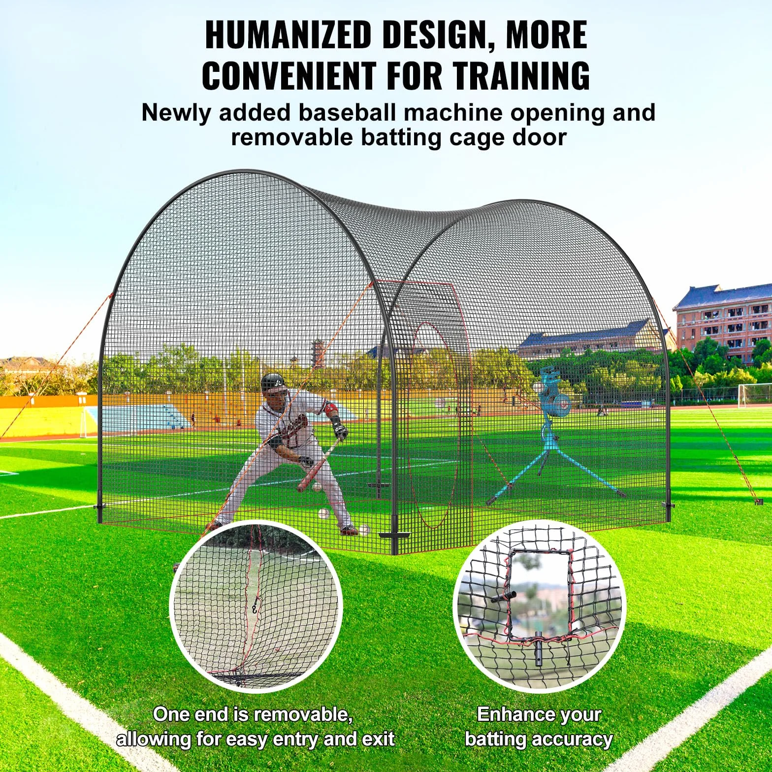 VEVOR Cage de Frappeur 3,6x3,6x3 m Filet d'Entraînement Baseball Softball Poteaux Fibre de Verre Portable