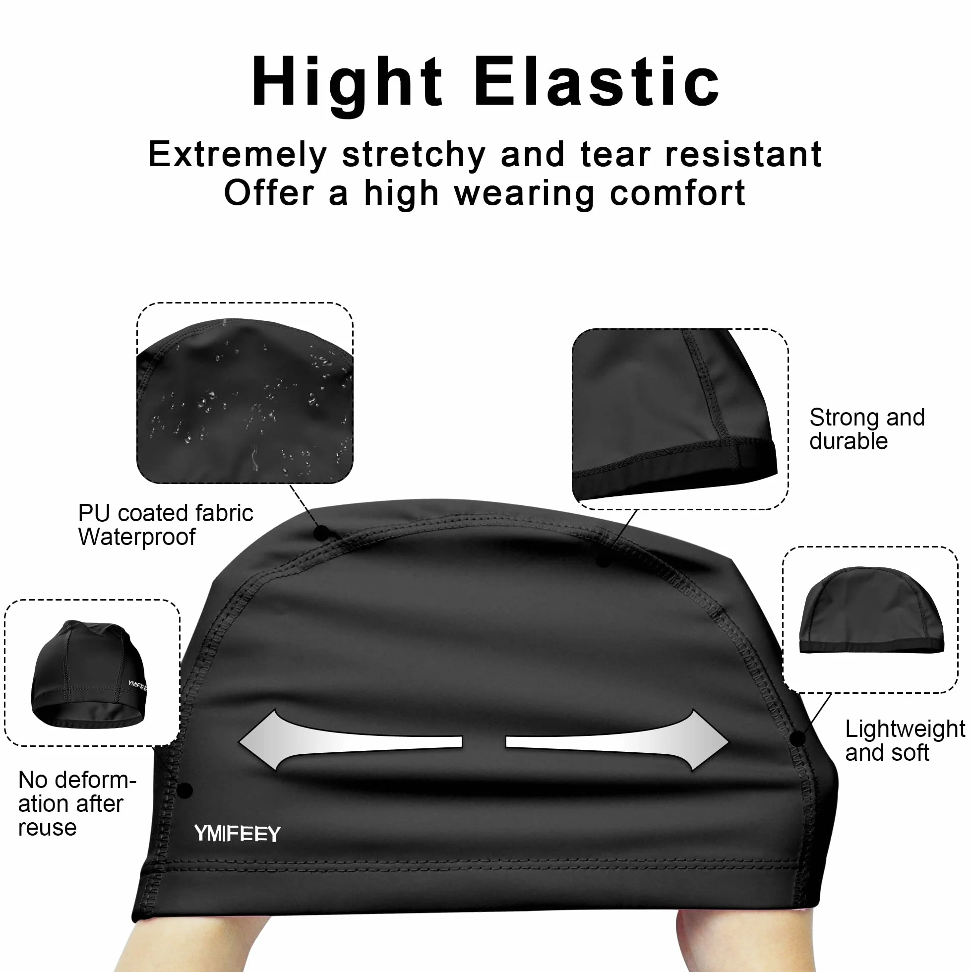 Bonnet de Bain Piscine Natation Adulte Tissu PU Souple Mixte Hommes Femmes