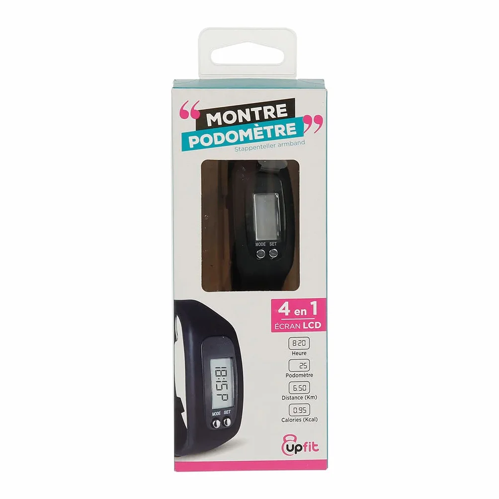 UPFIT Montre podomètre Ecran LCD Couleur Noire Indique heure distance calories pas Bracelet Silicone