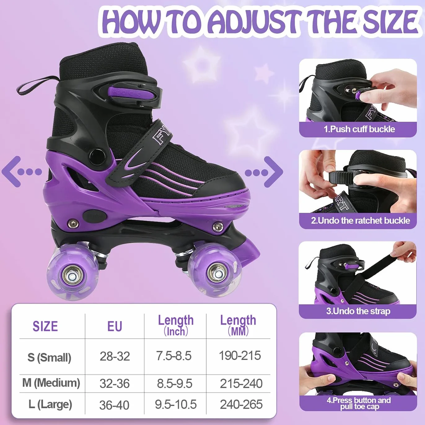 Patins à roulettes pour enfants avec roues lumineuses, réglables en 4 tailles, débutants