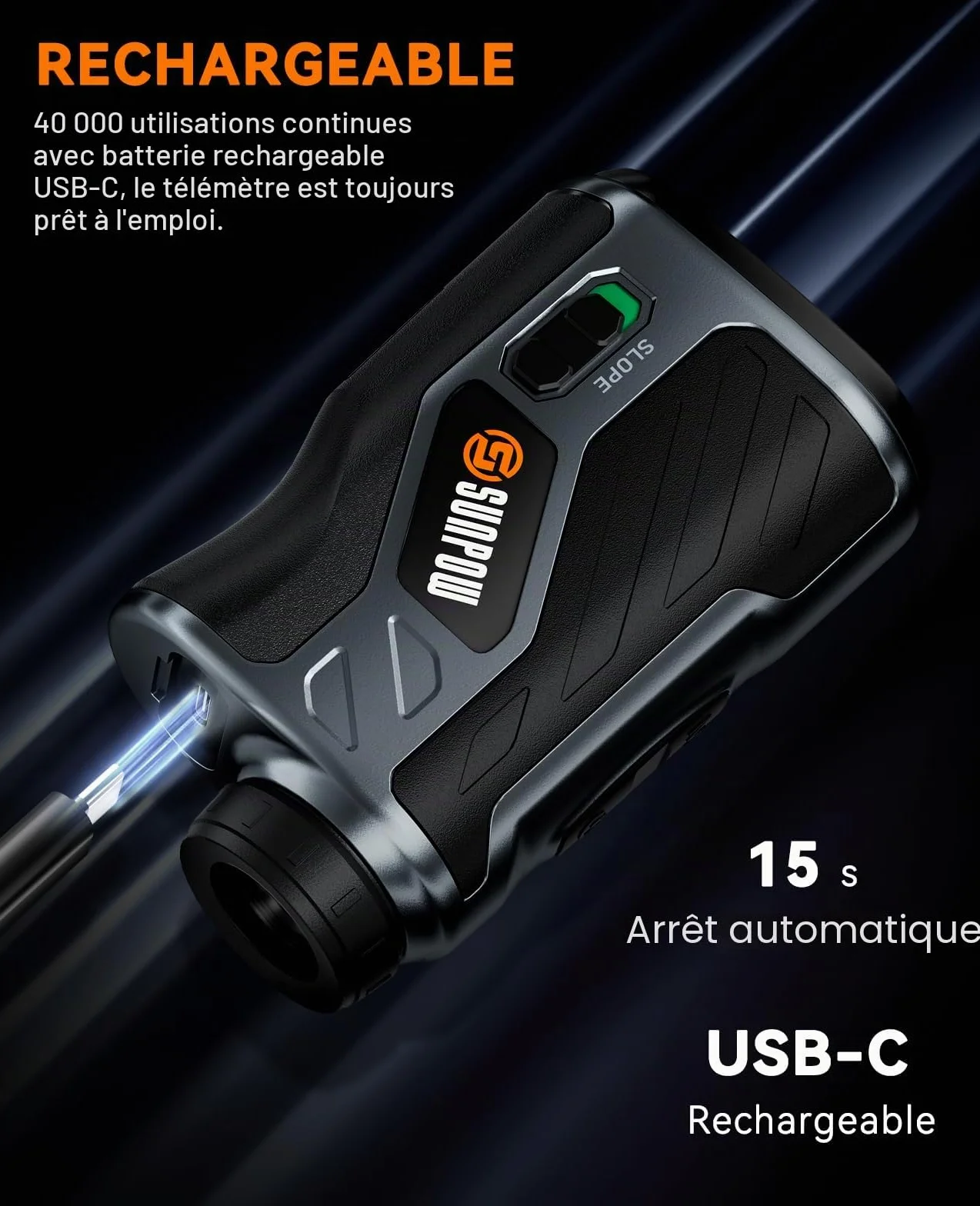 Télémètre de Golf SUNPOW 1200 Yards Laser Haute Précision Grossissement 7X Rechargeable