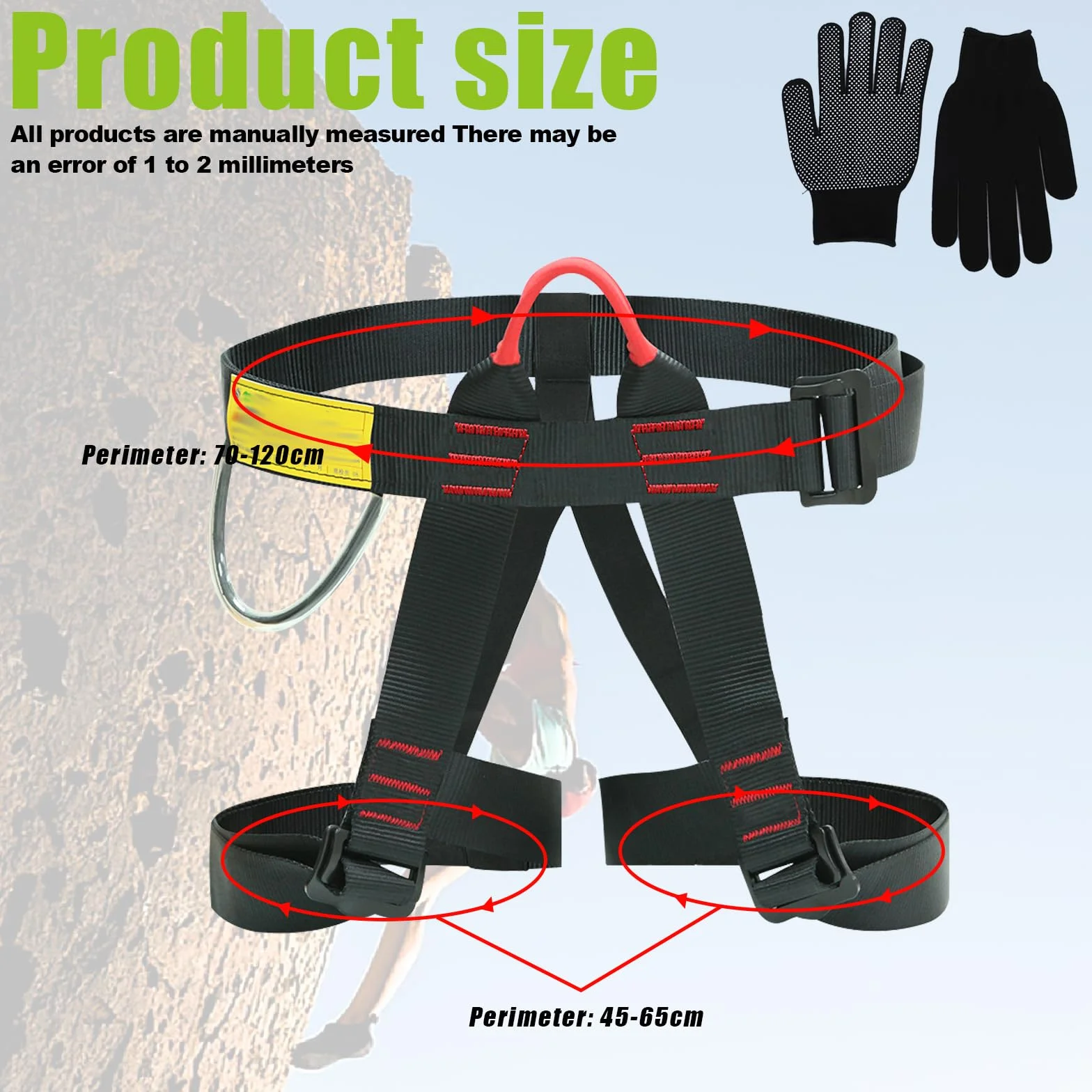 Harnais d'escalade Nizirioo avec gants, baudrier demi-corps pour homme et femme alpinisme rappel