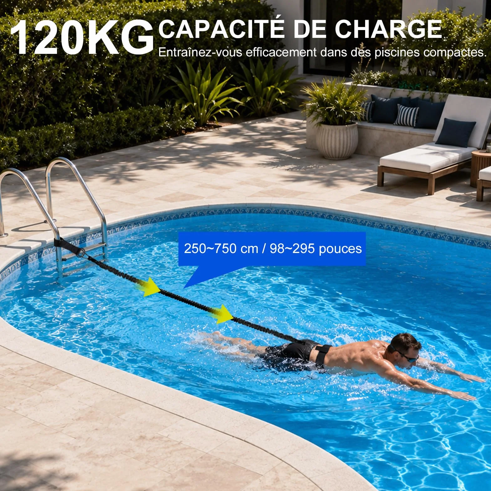 Laisse d'entraînement de piscine solide réglable de 2,5 à 7,5 m