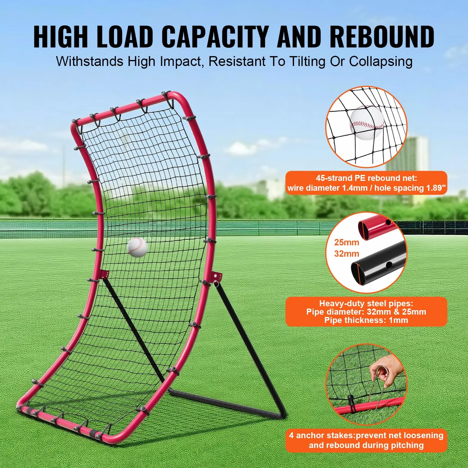 VEVOR Filet de Rebond Baseball Softball 914 x 1372 mm 3 Voies Entraîneur Lanceur Pratique Terrain Lancer