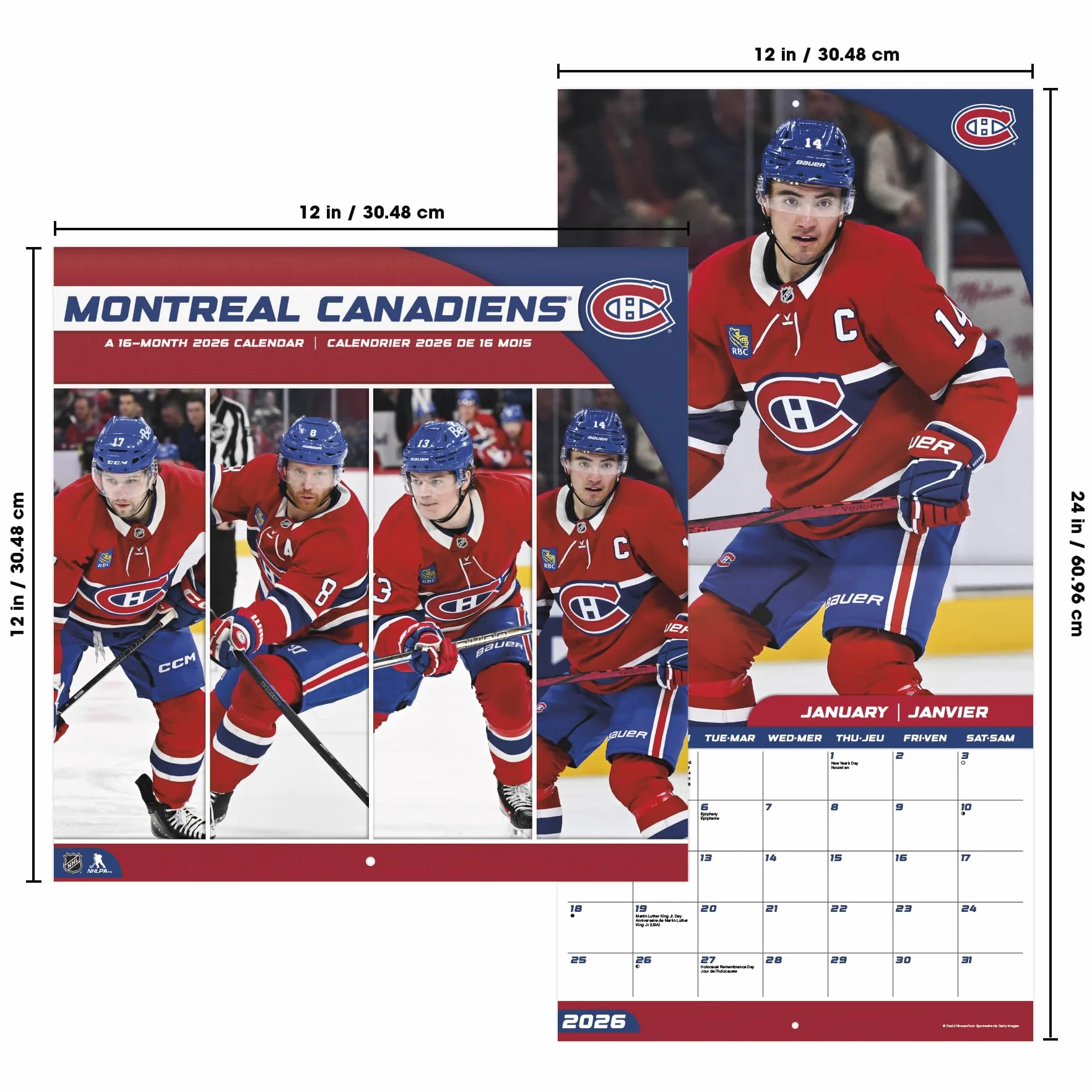 Calendrier mural 2026 Canadiens de Montréal bilingue français