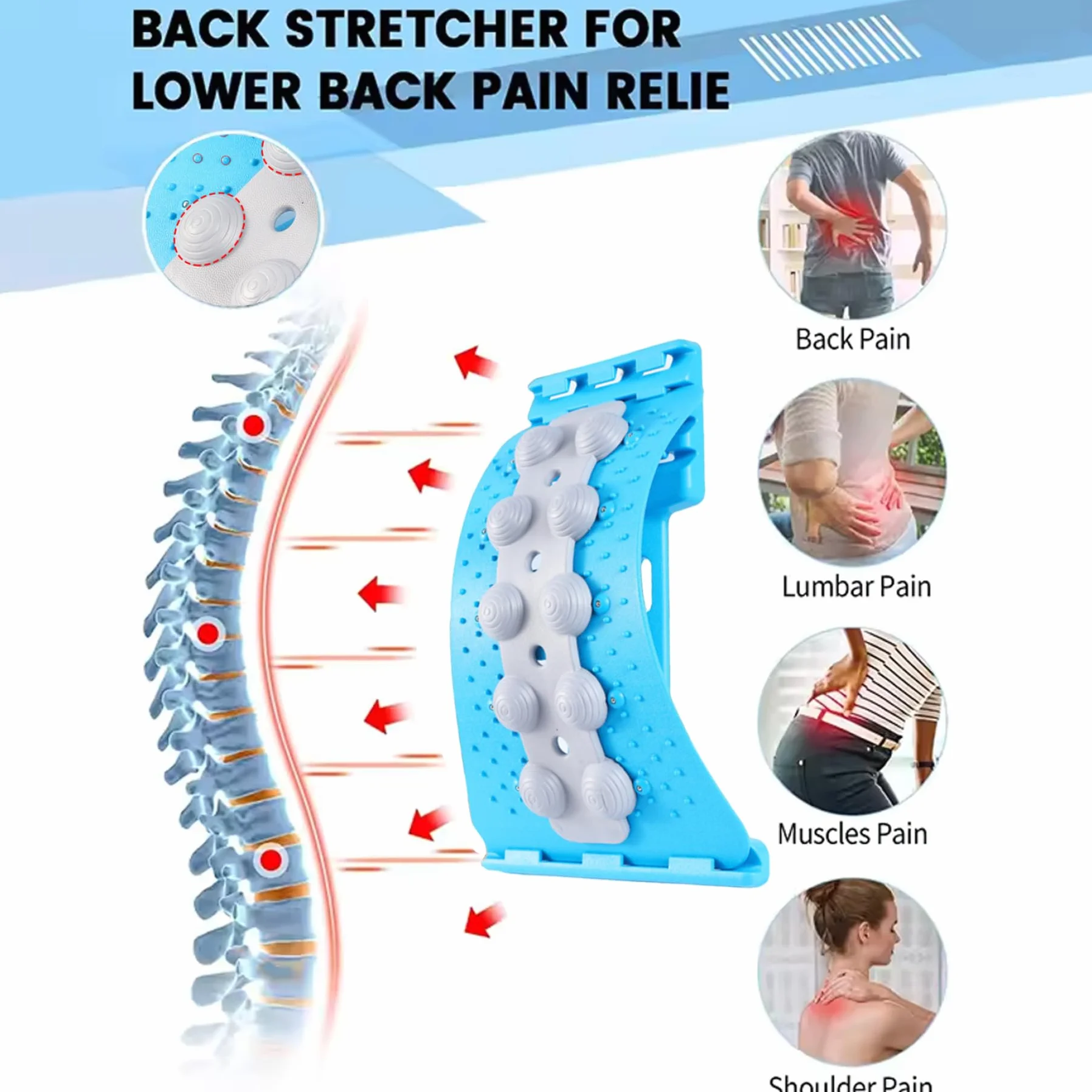 Planche lombaire antidérapante 4 niveaux réglables points de massage 3D bleu