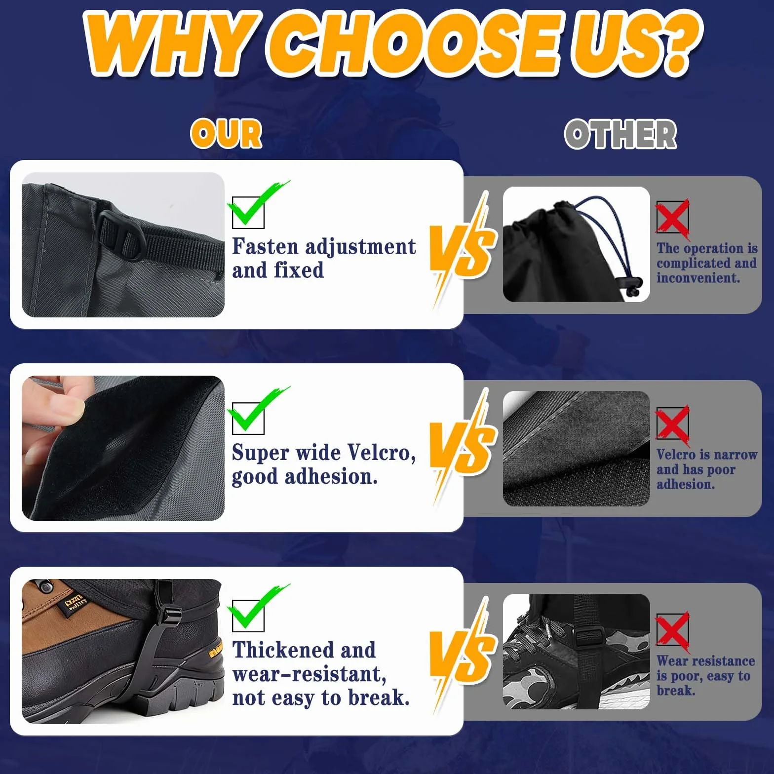 Guêtres de Randonnée Imperméables Réglables pour Homme Femme Ski Escalade Chasse