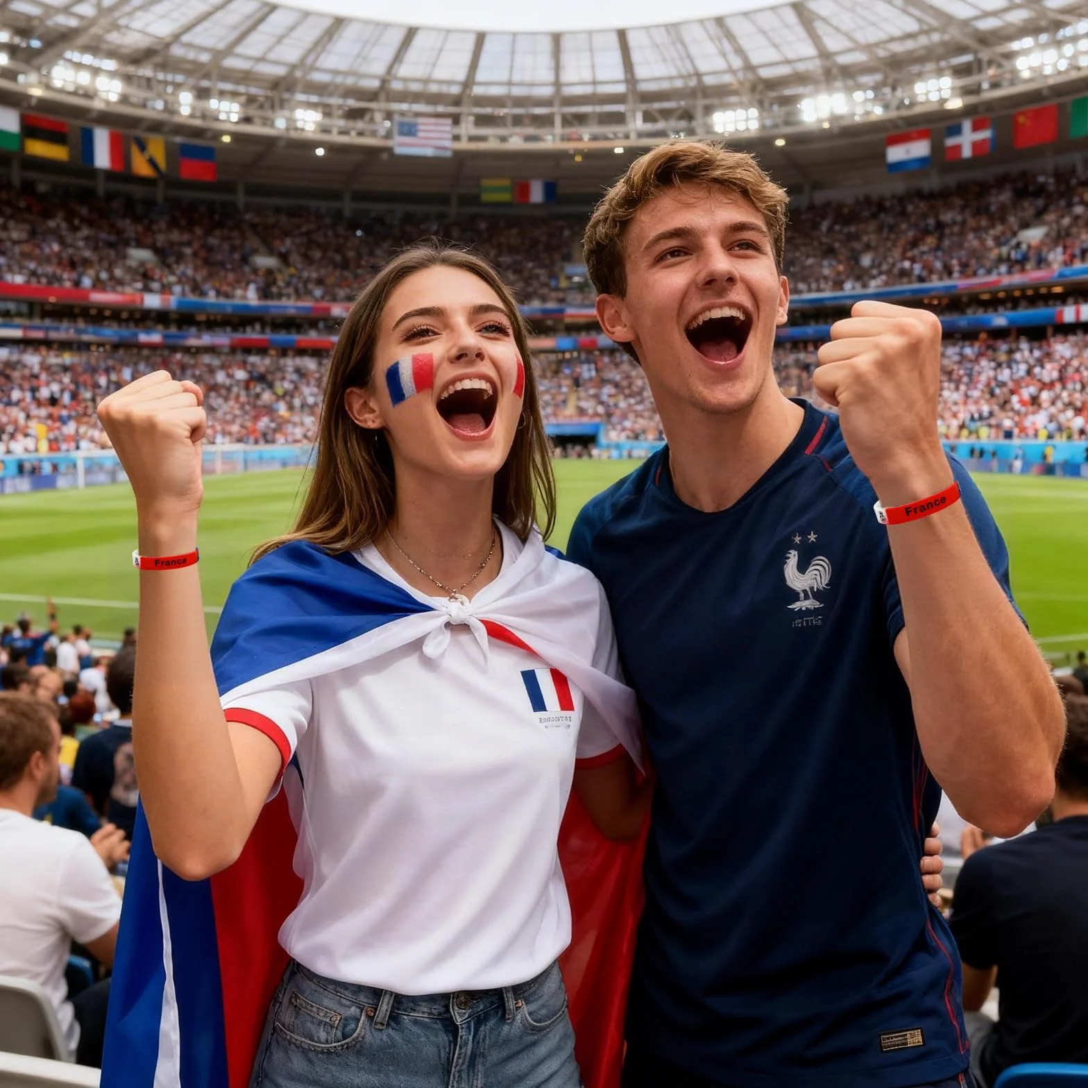 Bracelet France Lot 10 Silicone Élastique Bleu Blanc Rouge Supporter Fan Accessoire Football Rugby