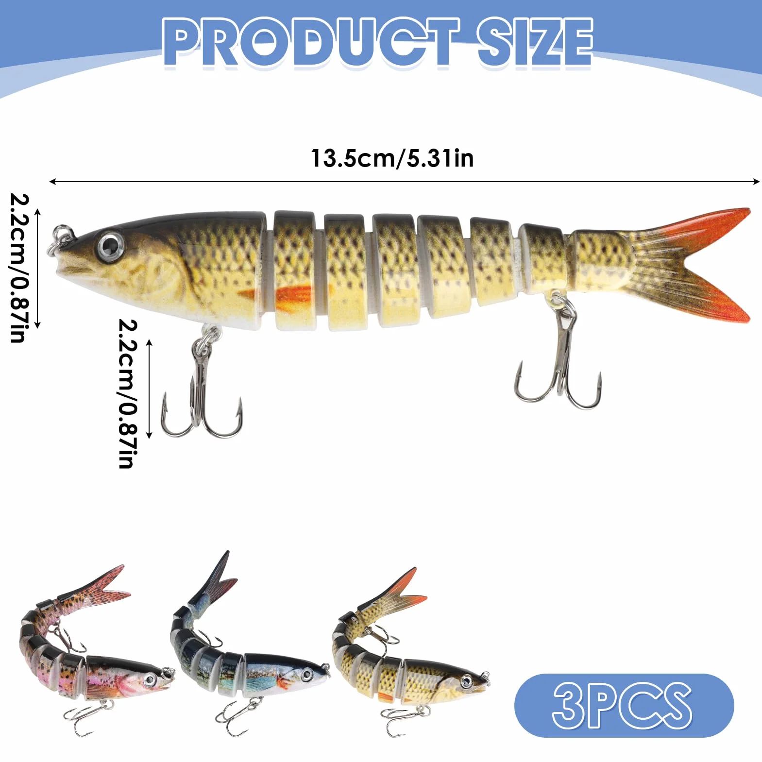 Leurre Peche Carnassier Bioniques Couler Lent Brochet Artificiel Multi-articulés Hameçons Triples 3 Pièces