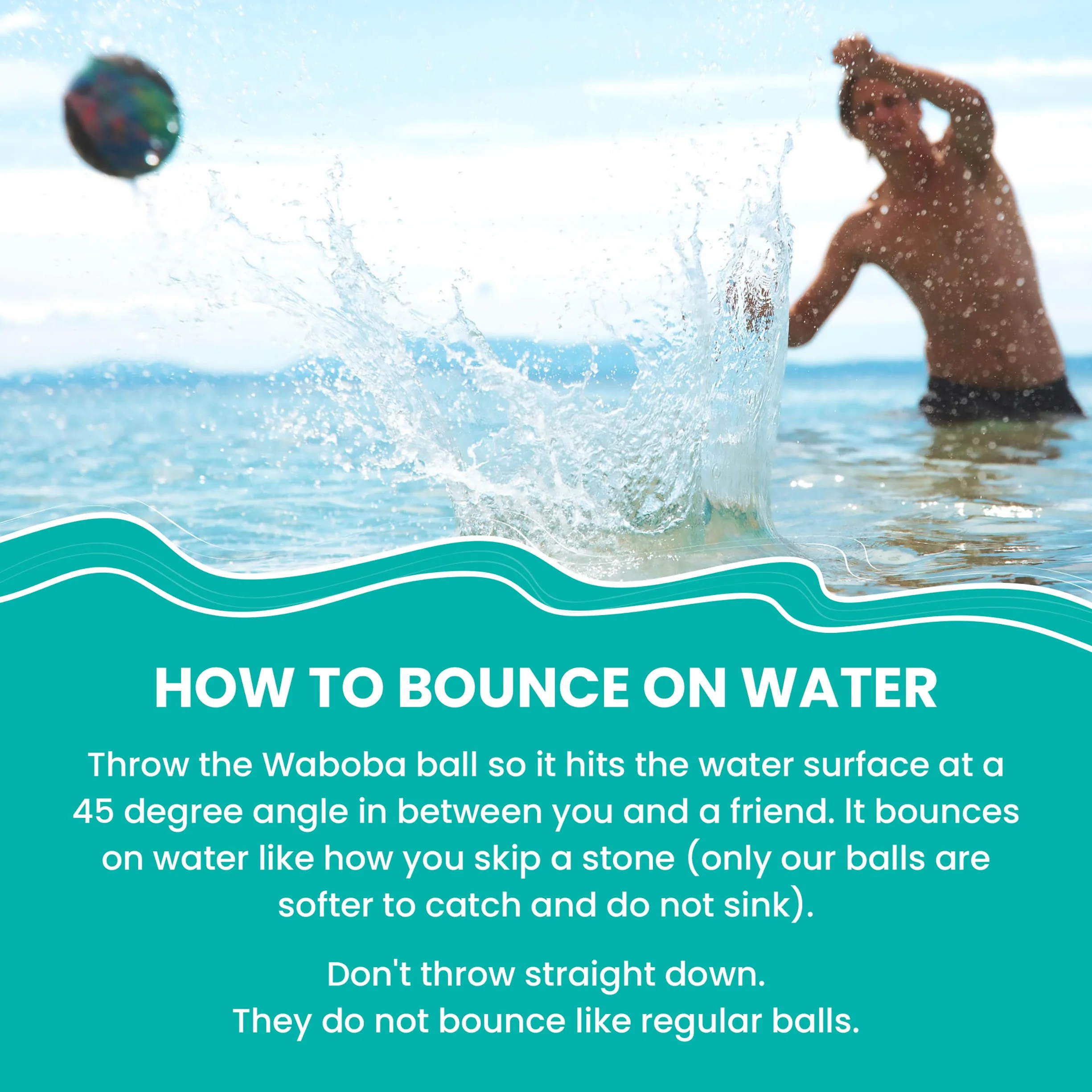 Waboba Original Water Bouncing Ball - Waterproof Beach Toys, Pool Games - Purple Geometric