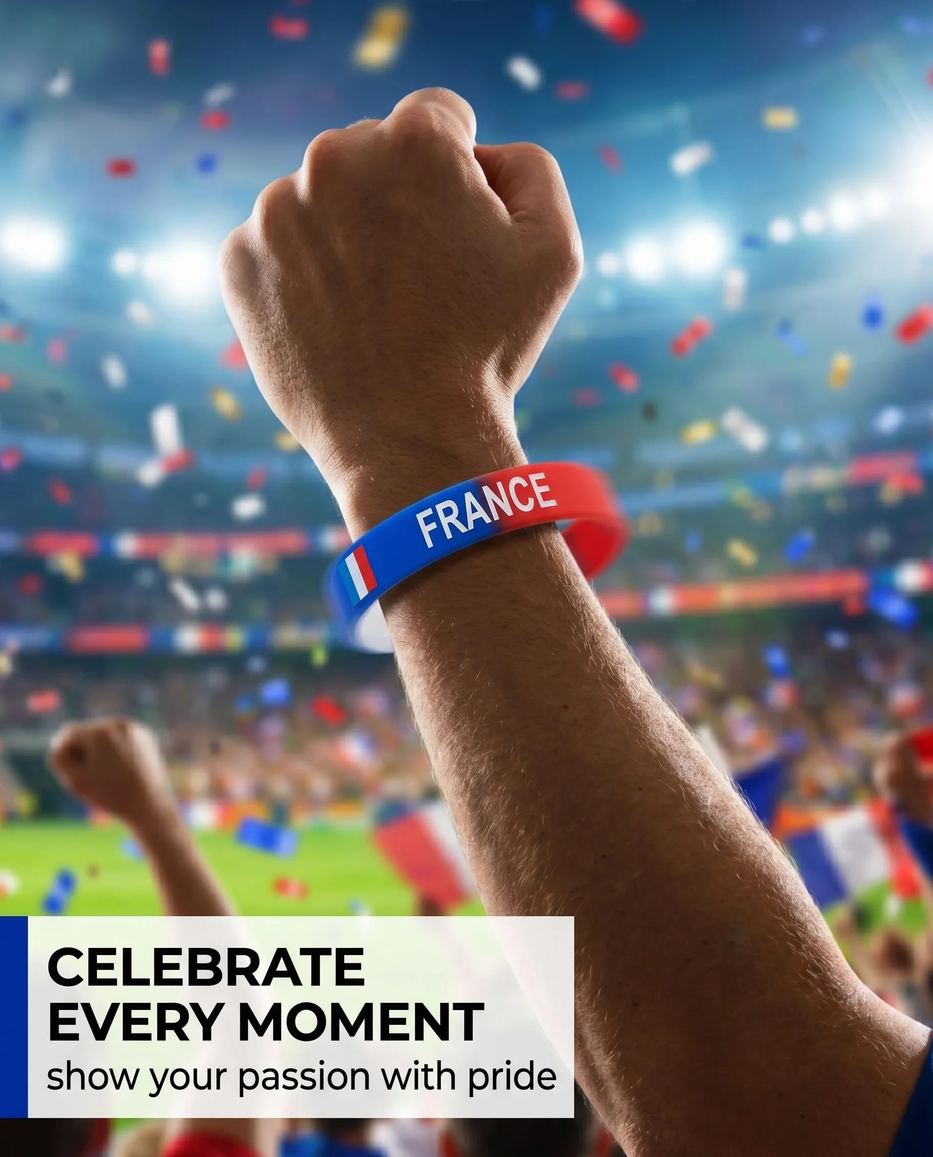 Bracelet Supporter France Lot de 10 Silicone Élastique Bleu Blanc Rouge CDM 2026