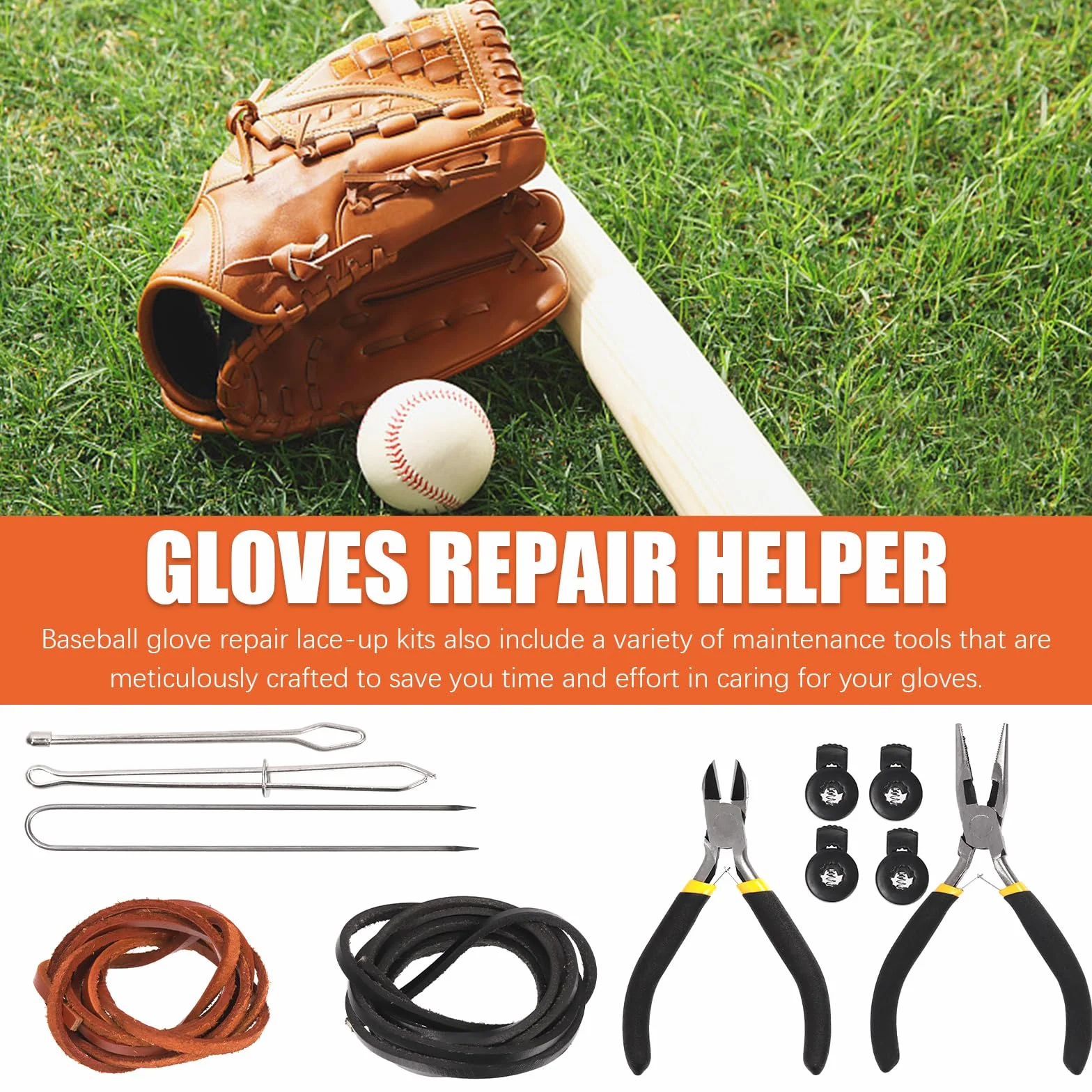 Kit d'entretien de gants de baseball 13 pièces, bandes en cuir, enfile-cordon de serrage, serrures