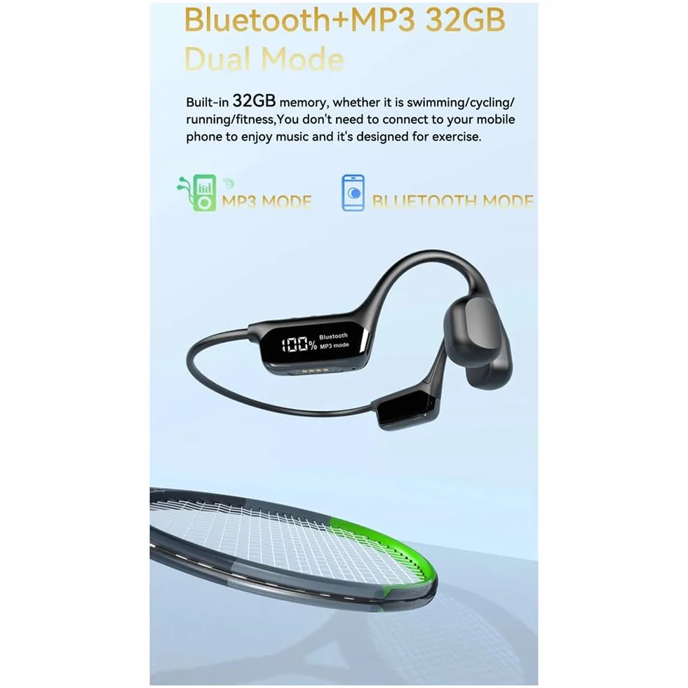 Casque Bluetooth 5.4 S10 Conduction Osseuse Étanche IPX8 Natation 30 Mètres 32 Go