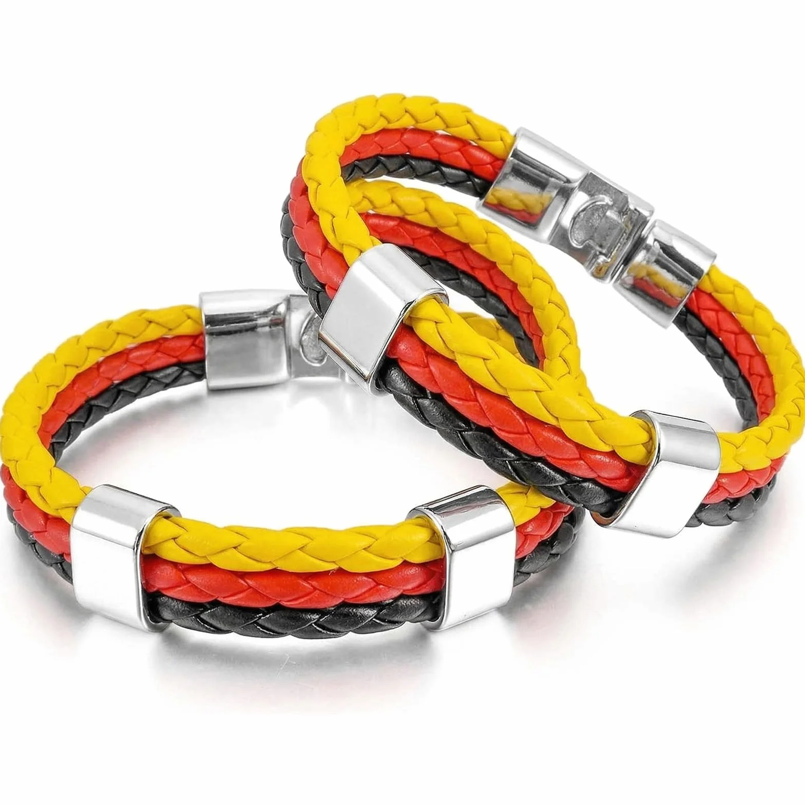 Bracelets Allemagne Cuir Synthétique Drapeau Tricolore 22cm Lot de 2