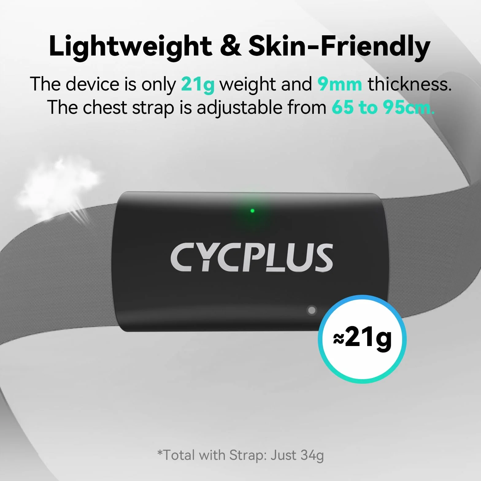 CYCPLUS H2Pro Ceinture Cardio Fréquencemètre de Poitrine Bluetooth Ant+ IPX7 Étanche 500h Autonomie