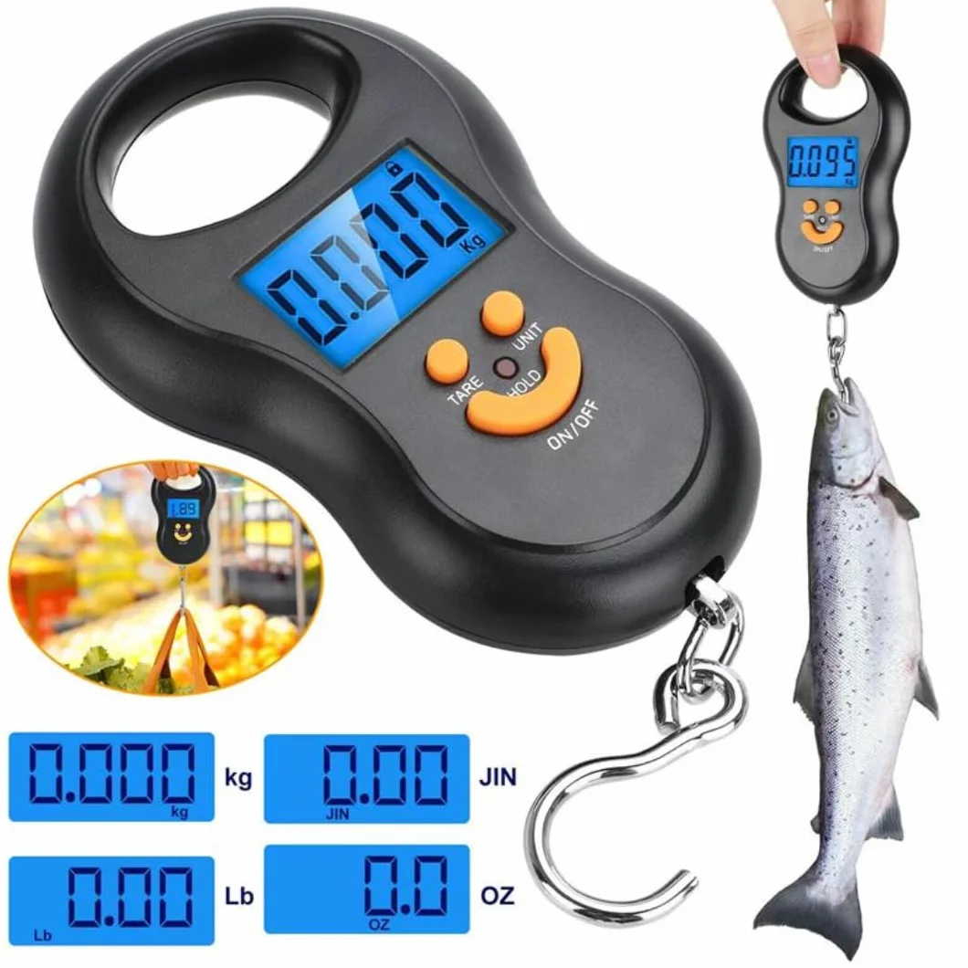 Balance de Pêche Électronique Portable 40 kg avec Crochet Digital, Écran LCD Rétroéclairé, Précision 10g, TARE & HOLD