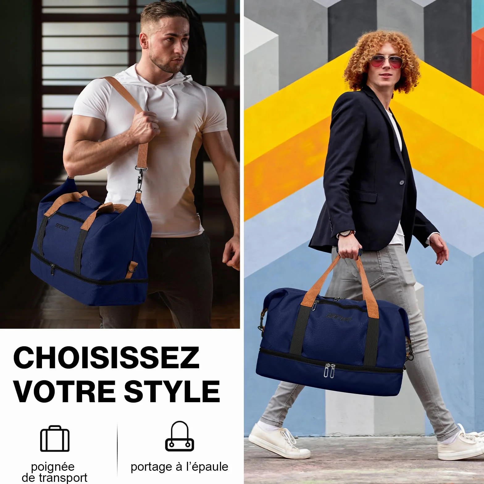 Sac de Weekend Homme Imperméable 32,2 L, Grand avec Compartiment à Chaussures Poche Humide, Bleu