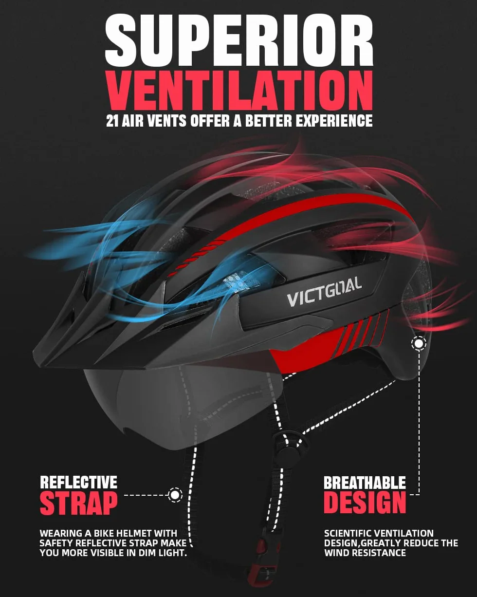 VICTGOAL Casque Velo Casque VTT avec Lunettes de Sécurité Magnétiques Amovibles