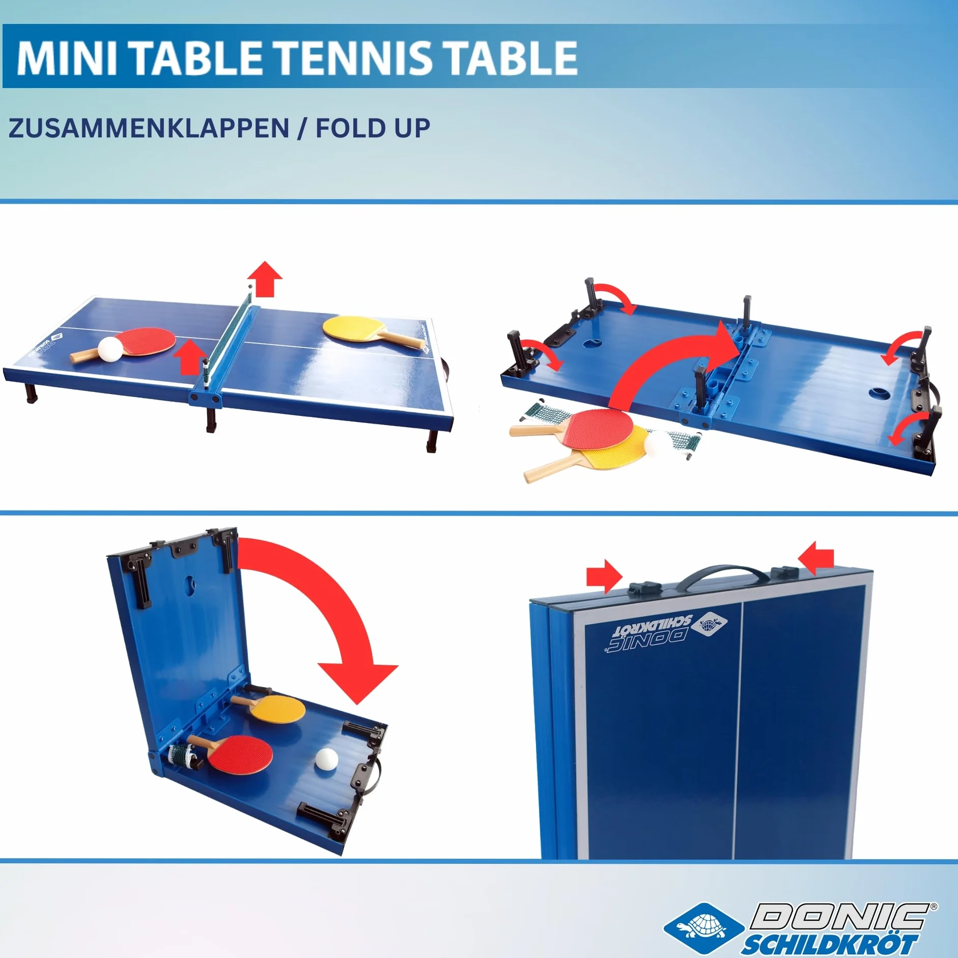 Donic-Schildkröt Mini Table de Ping-Pong Pliable avec 2 Raquettes et 1 Balle