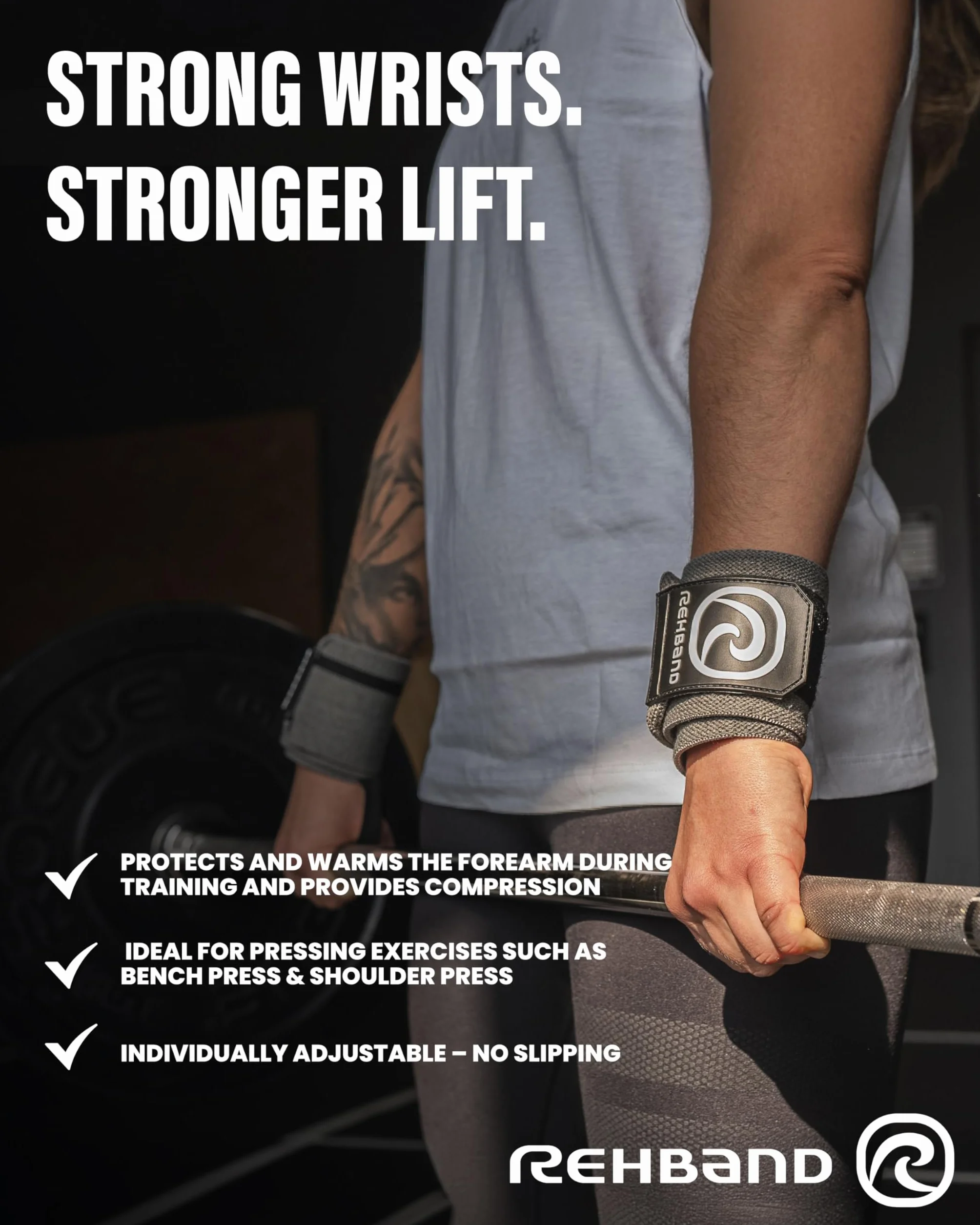 Rehband Protège Poignet, Support Poignet, Crossfit, 1 Paire Unisexe, Carbon/Noir, Taille Unique