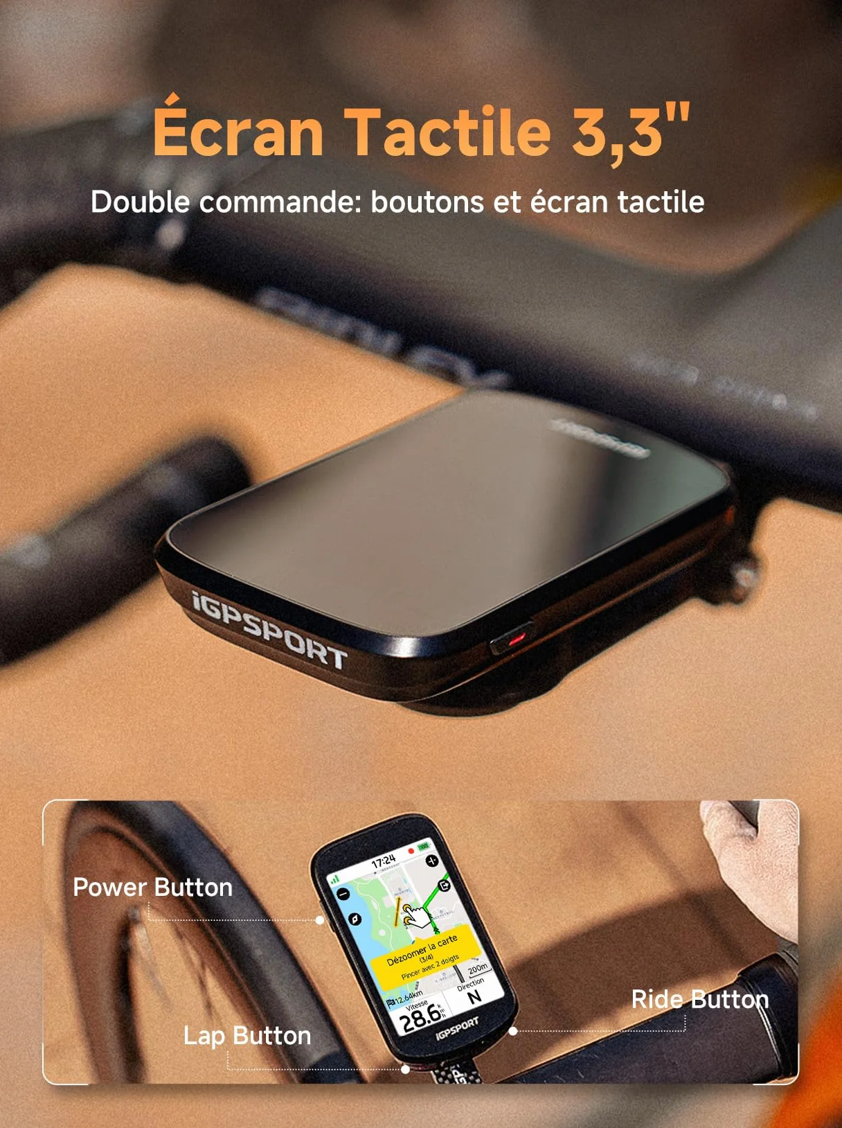 iGPSPORT BSC500 Compteur Velo sans Fil, 3,3" Écran Tactile Navigation Vocale Sonnette Électronique, 32 Go GPS