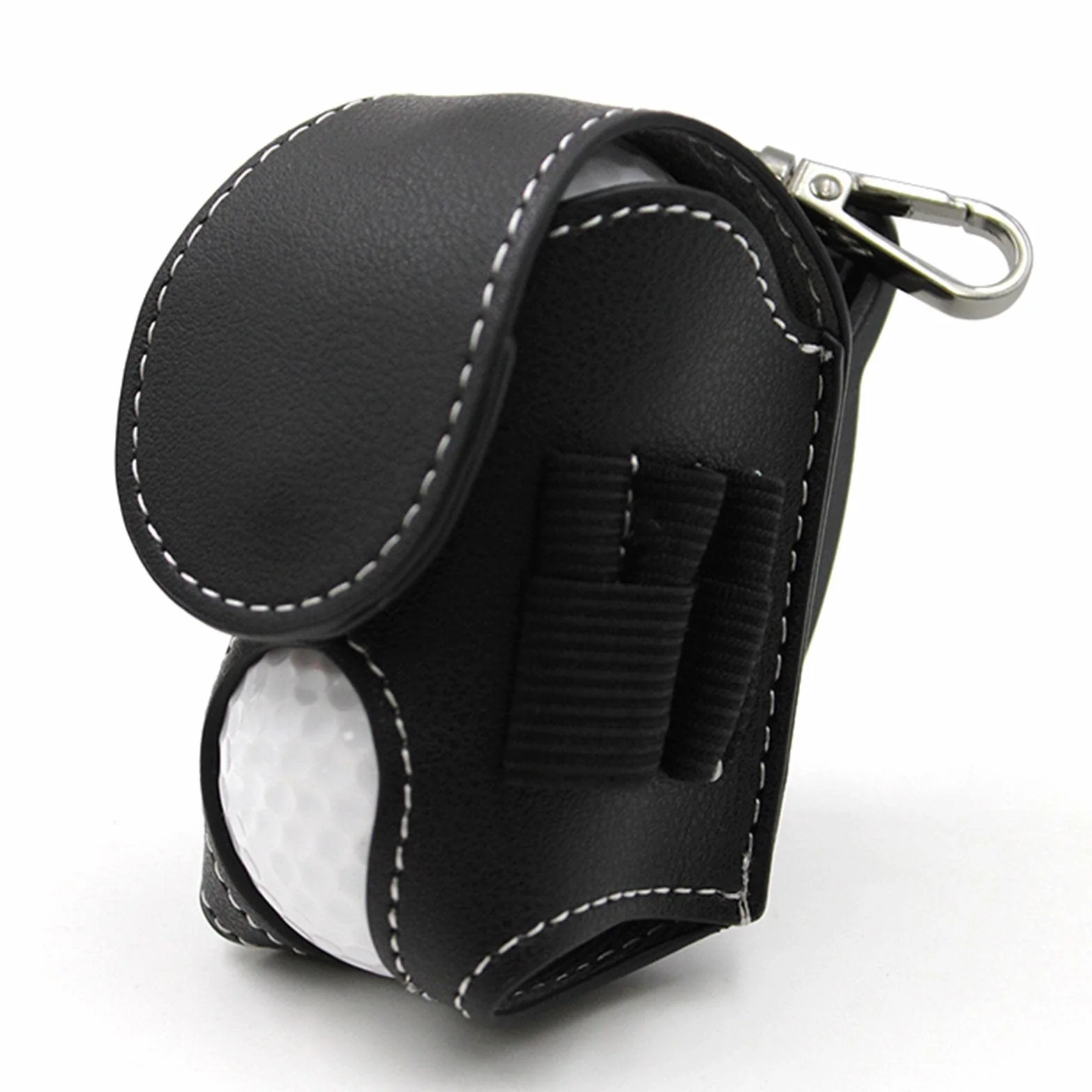 Pochette porte-balle de golf en cuir noir - Étui ceinture pour 2 balles et 4 tees