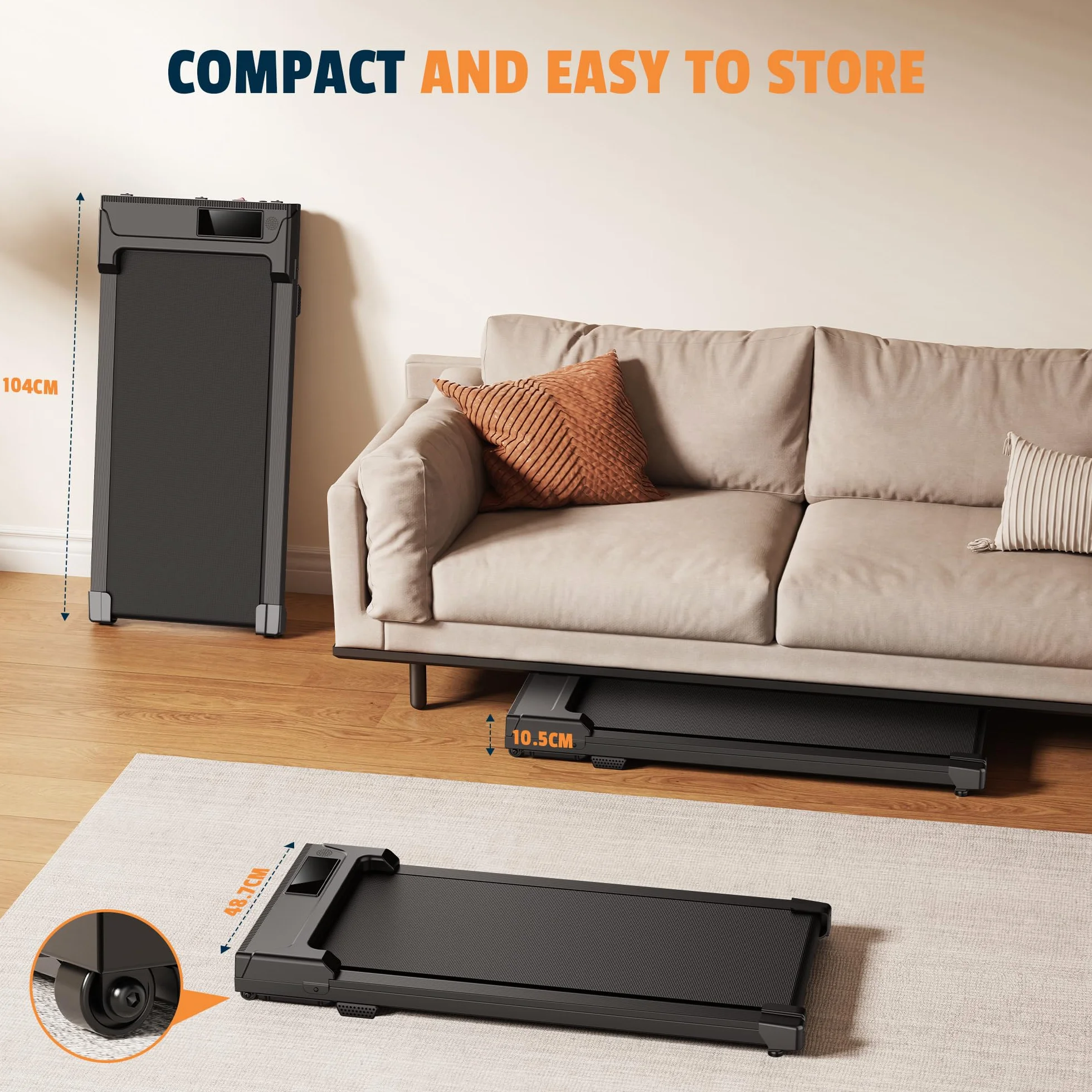 Tapis de Course Électrique 3 en 1 Walking Pad Compact avec LED et Télécommande, Tapis Roulant Silencieux pour Maison